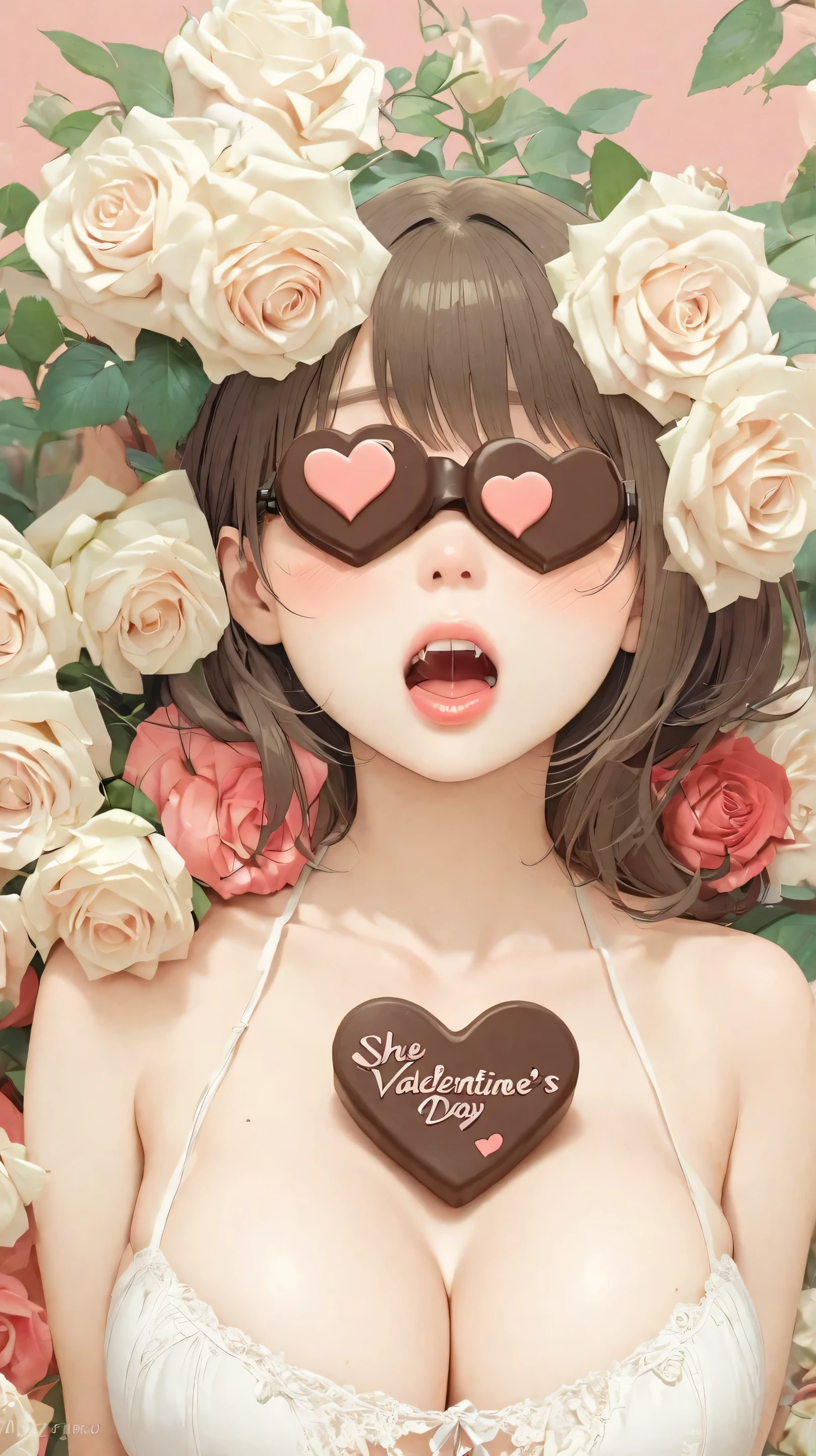 I have a heart-shaped chocolate sandwiched between my cleavage,She's a Valentine's Day present
