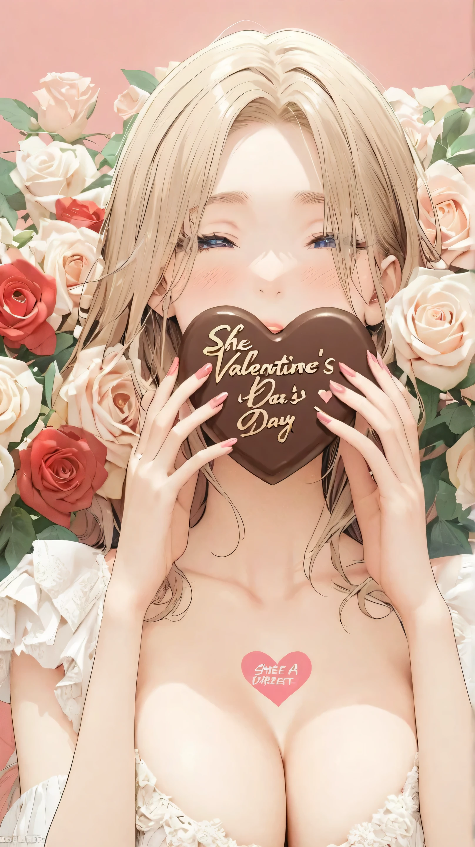 I have a heart-shaped chocolate sandwiched between my cleavage,She's a Valentine's Day present