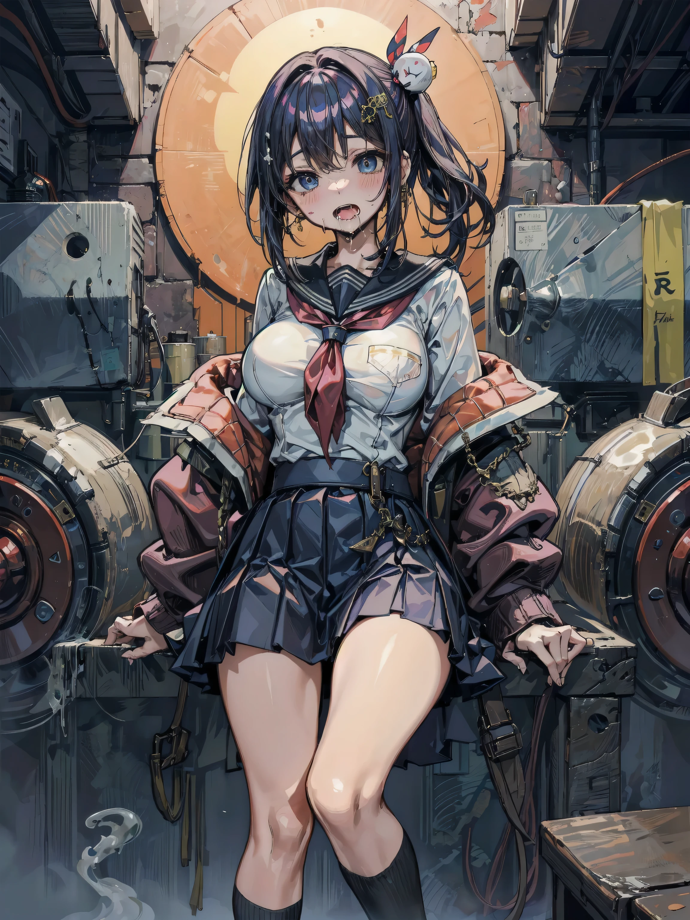 Menina anime sentada em um banco de pedra, menina anime sedutora, kantai collection style, anime moe artstyle, Konpeki no Kantai, Bambietta Bleach Fanart, Melhor Anime 8K, Wallpaper, Papel de parede anime 8k, anime melhor garota, papel de parede anime ultra hd, 1girl, black hair, blue eyes, medium breast, white military uniform, white uniform, hat, , detalhes finos.