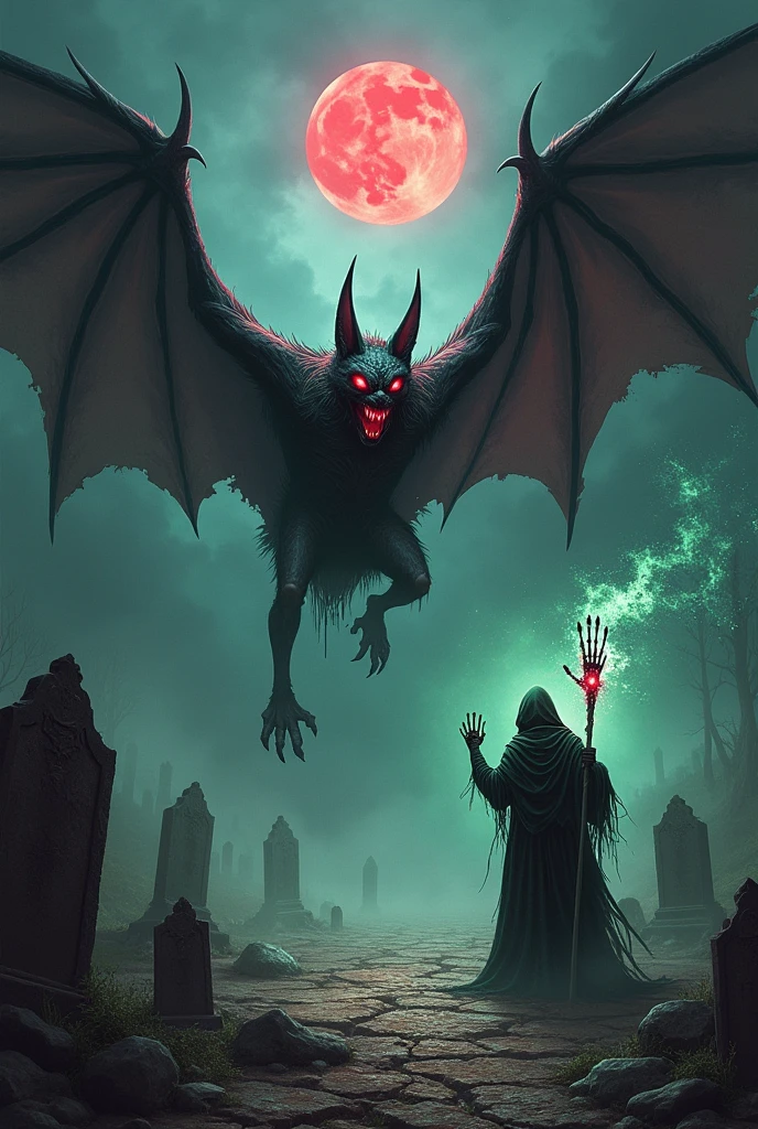 Under the twisted boughs of the cursed Hollowwood, two sinister figures lurk in the shadows. These skinwalkers, malevolent shapeshifters of ancient legend, are cloaked in the remnants of tattered, dark robes that barely conceal their grotesque transformations. Their eyes, glowing with an unnatural, predatory light, scan the moonlit forest with a hunger that chills the very air.

The first skinwalker, tall and gaunt, shifts seamlessly between human and beast, its features contorted into a horrifying blend of man and wolf. Its hands, tipped with elongated, razor-sharp claws, glisten with the blood of its latest victim. A twisted smile reveals rows of jagged teeth, ready to tear into flesh once more.

The second skinwalker, shorter but equally terrifying, adopts the guise of a monstrous raven. Its wings are tattered, yet powerful, and its beak is sharp enough to pierce armor. Feathers dark as midnight rustle ominously as it perches on a low-hanging branch, ready to swoop down with lethal precision.

The forest around them is alive with an eerie, unnatural energy. Trees with gnarled trunks and twisted branches seem to reach out like skeletal hands, while the ground is littered with bones and remnants of ancient curses. The air is thick with the stench of decay and the faint, haunting whispers of lost souls.

In the distance, a flickering light from a lone traveler’s campfire offers a brief respite from the oppressive darkness, unaware of the predators that circle just beyond the glow. The skinwalkers exchange a silent, knowing glance, their next target decided.

What dark rituals birthed these creatures? What ancient evil do they serve in this medieval realm? This AI-generated image captures the haunting and malevolent presence of skinwalkers in the foreboding woods of a dark medieval fantasy."

