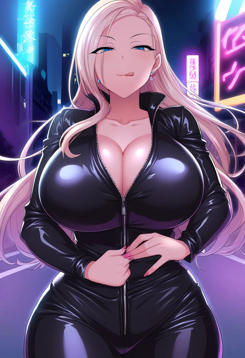 8K(Anime style face)woman,Huge boobs,very red lips,Big Ass,Thin waist long legs,Green Eyes, Emphasis on huge breasts,Greenish blue eyes blonde (Purple light-up)Pole Dance Room:1.3(Police Officer,mini skirt), The face we&#39;re looking for,8K(A kind smile) The facial expression is good,Naughty,,A soft smile with slightly red cheeks