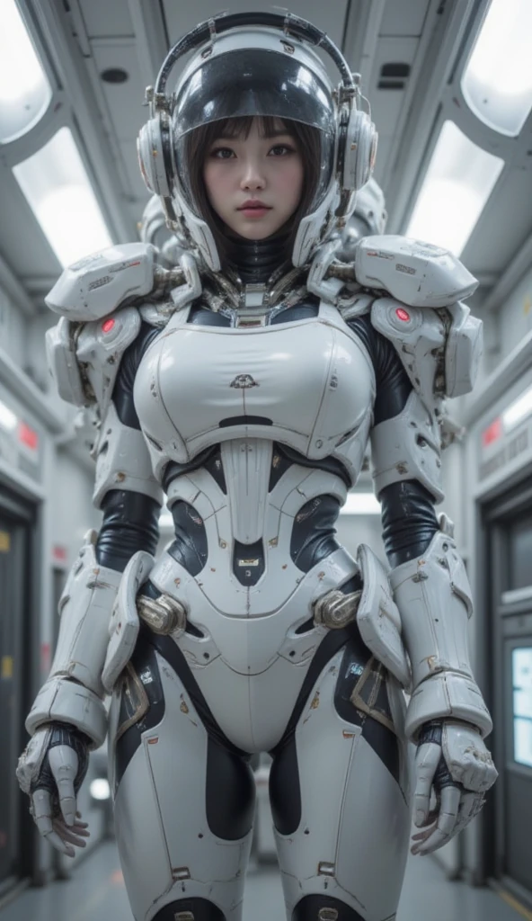 ((best quality)), ((masterpiece)), ((realistic)), (detailed), (photo-realistic:1.5), futuristic girl, (thick body), (white bodysuit), lights on armor, cybernetic headwear, looking at viewer, dynamic pose, post-apocalyptic, destroyed city background, buildings on fire, sci-fi, high resolution, ray tracing, super resolution, subsurface scattering, PBR texturing, post processing, anisotropic filtering, depth of field, best sharpness and clarity, rule of thirds, 8K RAW, (luminous particles:1.4), (extremely detailed cg, unity 8k wallpaper, 3d, cinematic lighting, lens flare), reflection, sharp focus, cyberpunk art, cyberpunk architecture, moisturized skin, realistic body, (16 years old), (girl), earrings, (cute face), vivid colors, bokeh, stimulating atmosphere, unique encounters, playful interactions, lively crowds, wind blowing, fantastic, dynamic, (fisheye lens), neon, cyberpunk movie, cyberpunk city, fight, war, lightning,