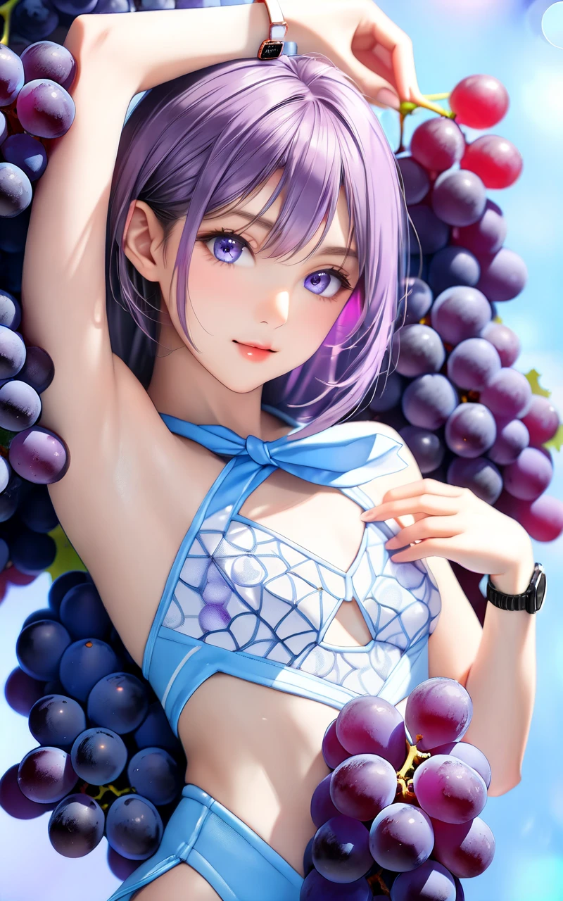 Anime characters with purple hair and bra top, inspired by Rei Kamoi, by Shingei, inspired by INO, rem rezero, Nico Robin, Rei Hiroe, by Kamisaka Sekka, けもの, sayori, at pixiv, she has purple hair, muscular!!, Yayoi Kasuma