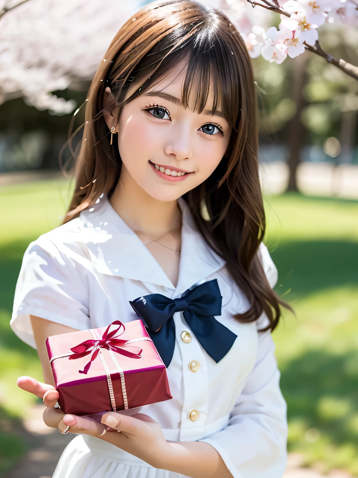 Anime image of a woman in a short skirt and sailor uniform、shy smile、garden、Rumiko、Ikki Tosen、Misato Katsuragi、Shirow Masamune&#39;s style、iwakura lain、seductive anime girl、uniform、tsubasa nakai's style、Kinkuroi、Doujin、Misaki Juri、(((Valentine's Day:1.5))), 1 girl, twin tails
