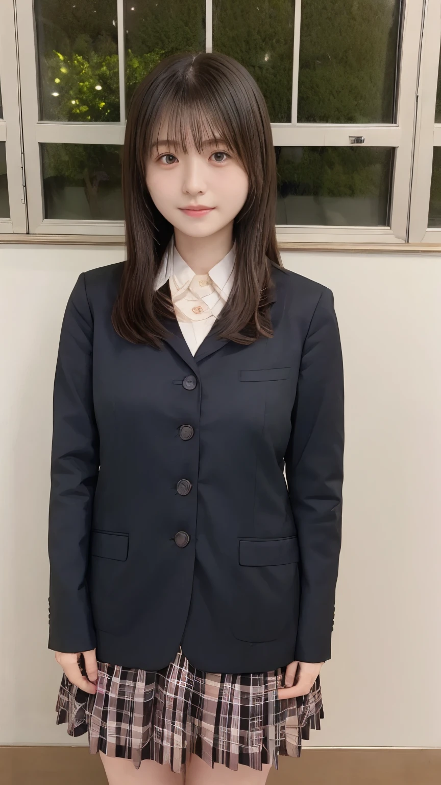 Real 8K high quality image 、 Large cherry trees line each side for a long time、 Cute high school girl、In a super miniskirt and a cute uniform、Model body type that is not muscular、Beautiful white ripe skin 、 apply light makeup 、 Detailed Fingers 、