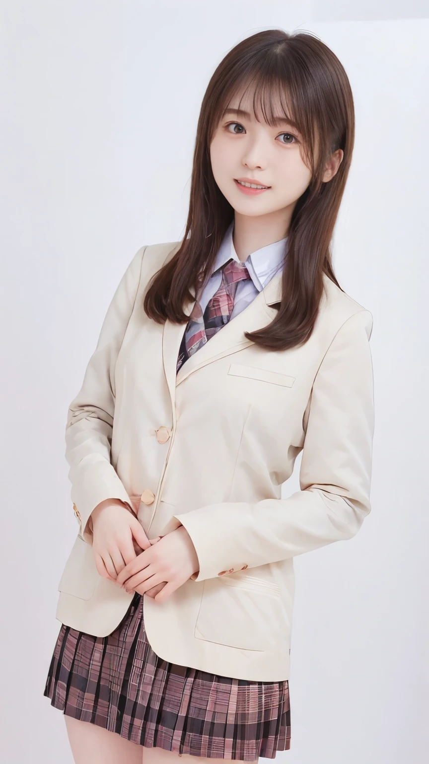 Real 8K high quality image 、 Large cherry trees line each side for a long time、 Cute high school girl、In a super miniskirt and a cute uniform、Model body type that is not muscular、Beautiful white ripe skin 、 apply light makeup 、 Detailed Fingers 、
