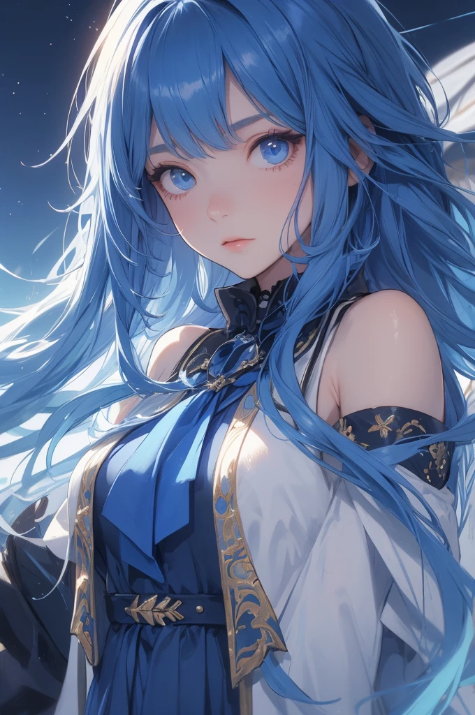 There is a woman with blue hair, Gwaiz style art, Gwaiz, Beautiful character drawings, Gwaiz in ArtStation Pixiv, Gwaiz in Pixiv ArtStation, Stunning Anime Face Portraits, Beautiful digital art, Vrop Rosdroze, Gwaiz Masterpiece, Detailed digital anime art