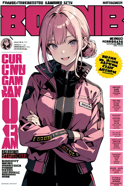 score_9, score_8_up, score_7_up, score_6_up, score_5_up, score_4_up, source_anime, aalucy, cyborg, short hair, multicolored hair, makeup, multicolored eyes, , black leotard,  arms,  legs, <lora:lucy_(cyberpunk)_ponyxl_v1:0.9>, peace sign, one eye closed, smile, open mouth, standing, cowboy shot, magazine cover,