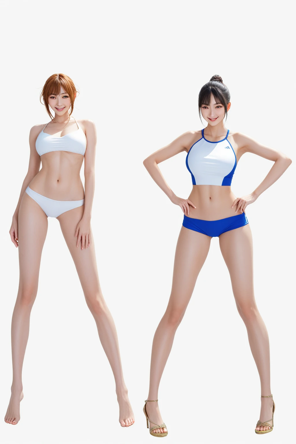 ((masterpiece)),(((Highest quality))),((Character design sheet)),Thin thighs,Long legs,It's not a big deal ,Wearing beach volleyball swimsuits, barefoot