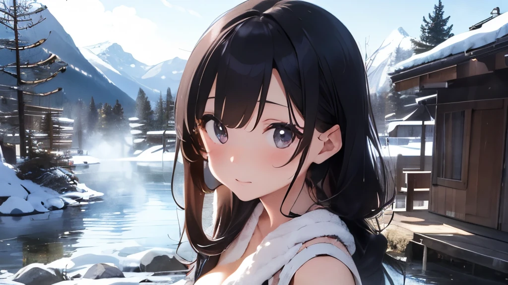 illustration:Ultra-delicate,White skin,Large Breasts,Black jeans1:5,Black lace underwear1:5,Snow mountain in the background,Positive 1:5,Pink long hair,Low-cut,Bend over 1:5