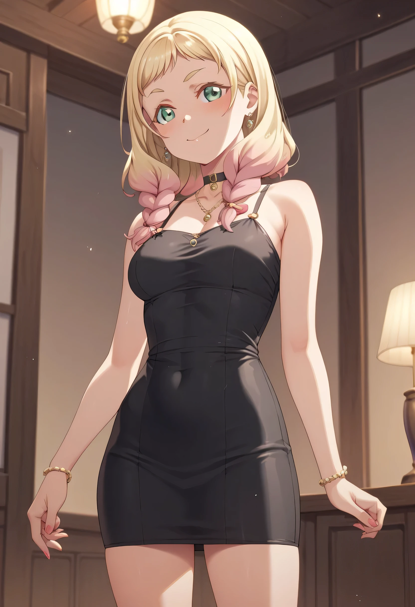 An image of Natsumi Onitsuka wearing a tight short black dress in a hotel room posing erotically standing ready to make love.