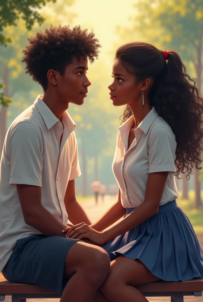 (Romantic Couple:1.2), (1 Dark-skinned girl:1.3), (1 White Boy with brown hair:1.3)