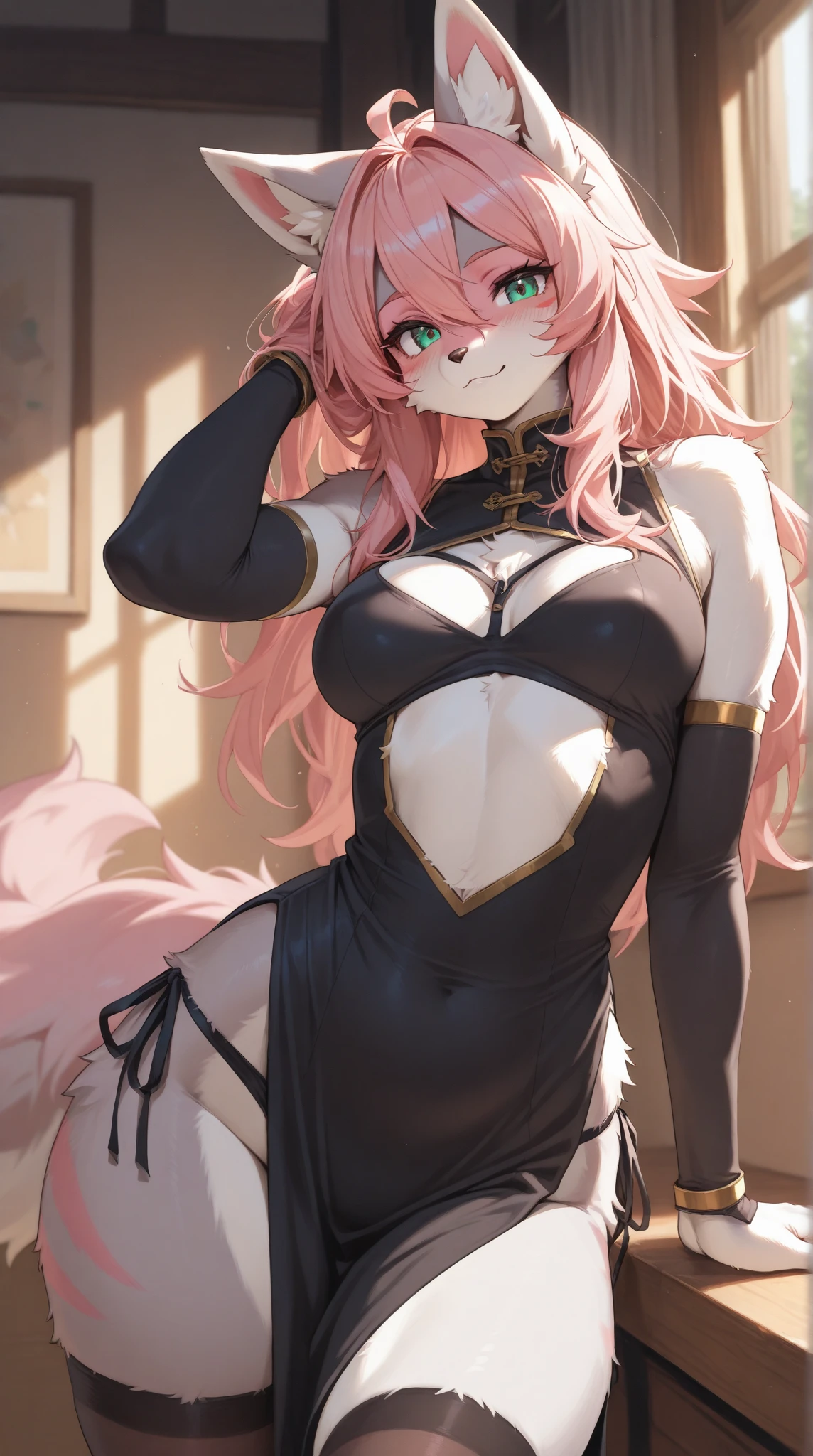Hot Milf with perfect face docile cute and soft with pink hair and fox ears wearing sexy and long long black ball dress, corpo volumoso com busto e Seios enormes e volumosos, pupilas de raposa  com olhos brancos brilhantes, Abandoned cathedral with prickly roses and blood-stained floor, (ultra-detalhado), obra-prima, melhor qualidade,(((1 menina))), (belo rosto detalhado),(belos olhos detalhados),(Seios enormes), Curvilinear, quadris largos, coxas grossas, ((matural female))
