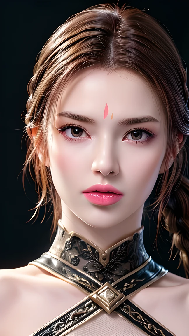 (((perfect number,number, alone, white and tender skin,((( cyberpunk, Chinese clothing , Chinese clothing , covering belly button, Bride Bracers , bare shoulders , pantyhose,))),((( Brown Eyes , braid, long hair, braided ponytail, single braid, Shoulder-length hair, bangs, blush, Lips))),(( masterpiece)), high resolution , ((Best quality at best)), masterpiece,quality,Best quality,((( Delicate facial features , looking at the audience ,Light in the eyes,((( open mouth ,Separate your Lips, Ah Heyan, and stick out your tongue))),型number:1.7))),(((Light and Shadow, huge breasts ))),((( looking at the camera , black background , facial close-up ))))