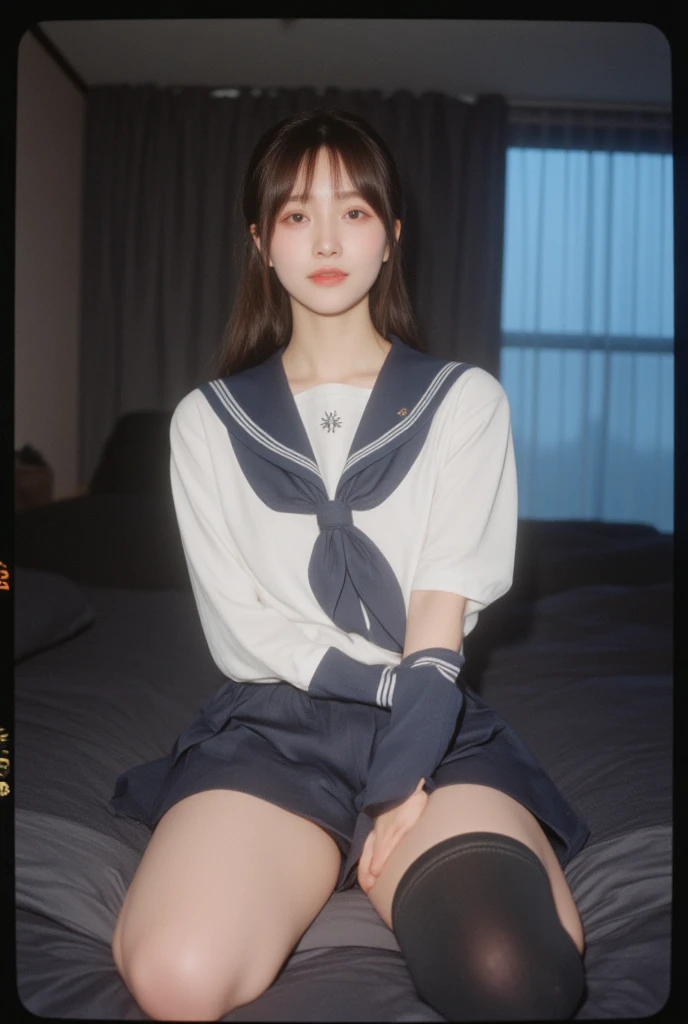 (((On the bed:1.35)))、(((sleep:1.35)))、(((Spread your legs wide:1.35)))、(((Sailor suit:1.35)))、(((Skirt flip:1.35)))、、(((loafers:1.35)))、(Very detailed:1.3), cowboy_shot,
One girl, alone,
beautiful Edge PL_woman, Edge PL_face, Edge PL_body,
White nurse uniform, White tights, White shoes, Nurse cap,
Super detailed, (High resolution:1.1), Highest quality, (masterpiece:1.3), Cinema Lighting,
(kind_笑face:1.1), (butterfly_Sitting:1.4), (star_Trail:1.3), (night:1.3),