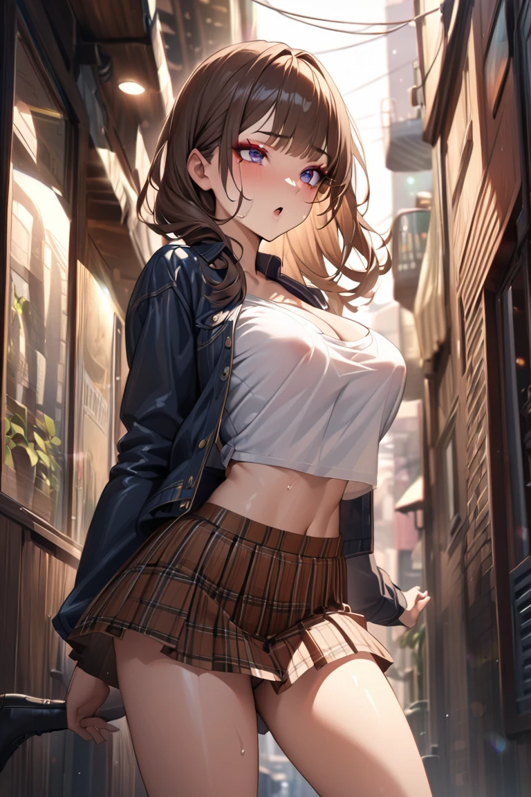 (((There is one girl:1.5))),Mary R.,(((A tall high school girl with a model figure))),Perfect proportions,(Standing facing this),Full body photography,(wide thighs, Very long legs),Fleshy,Mid-chest,(((Cleavage))),Breast enlargement,swelling of the nipples,Unbutton your shirt,Loafer Asterpiece on the ground:1.3),((8k, Photorealistic:1.4,Surreal,RAW Photos, highest quality: 1.4,Ultra high definition,Super detailed)), Beautiful Face,(Realistic face),(Brown's shortcuts:1.3),Short Hair,Disheveled Hair,Fluffy hair, Cat Ears,Detailed eyes,Realistic beautiful skin,Golden Ratio,Super cute,Open your mouth a little,smile,High school girl in summer clothes,White shirt,Sweaty,Wetty,(Wet shirt),See-through shirt,Light clothing,Surreal school girl,pleated micro mini skirt,Checkered micro mini skirt,Pleated miniskirt with tartan check,((I can see your panties!!)),pantyhose,(Black Stockings),((Knee-high stockings)),loafers,Esbian all over,High school girl wearing JK uniform,Sexy pose,Anatomically accurate body,Precisely drawn fingers,