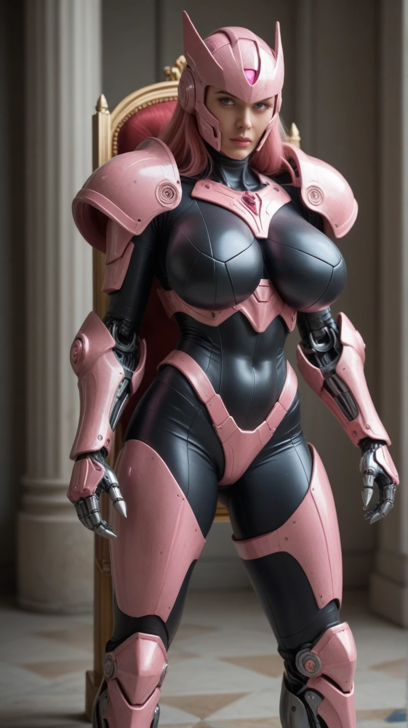 (1GIRL, ALONE, SOLO), (super detailed face), (dark long hair: 0.8), ((dragon Headwear)), (BIG BUTTOCKS, MUSCLE ABS, CLEAVAGE, HUGE FAKE BREASTS:1.5), (GOLD MECHA GUARD ARM:1.3), (RED SHINY MECHA CYBER ARMORED, PURPLE MECHA SKINTIGHT SUIT PANTS, MECHA GUARD ARMOR LEGS, HIGH HEELS:1.5), (THICC MUSCULAR FEMALE BODY, GLOWING SKIN, LONG LEGS, FULL BODY:1.1), (LOOKING AT VIEWER:1.3), (female focus:0.886), (WALKING DOWN HALLWAY OF FUTURISTIC SPACE STATION:1), (BRIGHT LIGHT WHITEROOM:1.2), SUPER TEXTURE, UNREAL ENGINE RENDER, PHYSICALLY-BASED RENDERING, ULTRA HIGHT DEFINITION, 16K, 1080P.