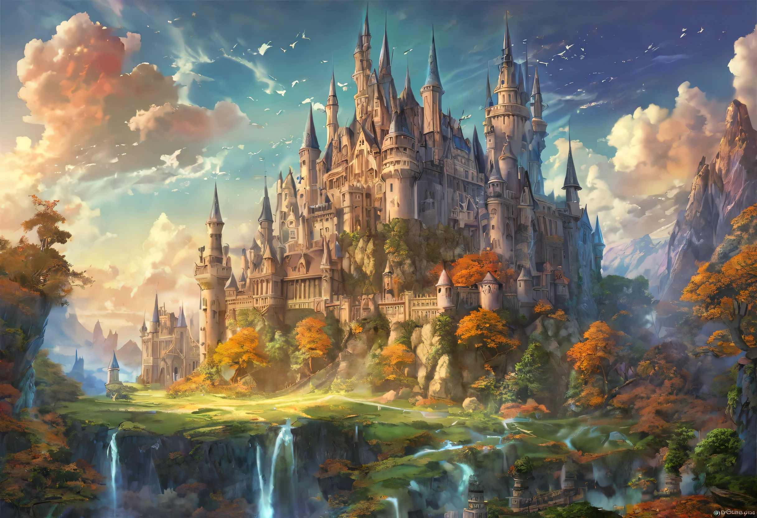 best quality, exquisite, ultra detailed, shutterstock, fantasy art, magical castle, fantasy castle, magic fantasy highly detailed, magic world. colorful, scarry castle)). mystical, high fantasy castle, fantasy highly detailed, scarry castle). mystical, flying cloud castle, beautiful castle