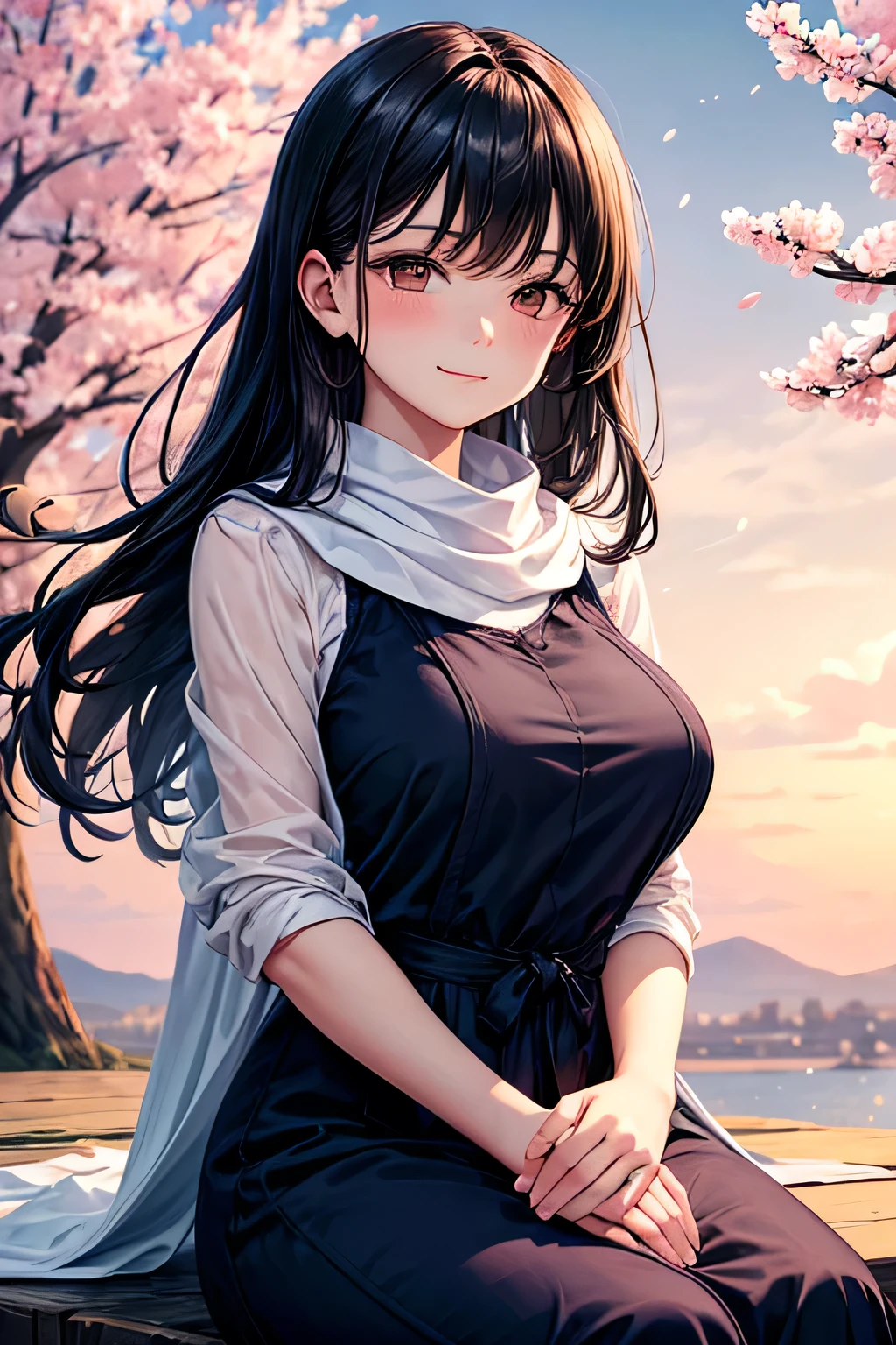 a beautiful 21 year old korean girl, long slightly waved black hair with pink highlights, sharp rosy eyes, playful smile, anime realism style, portrait, (best quality,4k,8k,highres,masterpiece:1.2),ultra-detailed,(realistic,photorealistic,photo-realistic:1.37),HDR,vivid colors,professional,bokeh