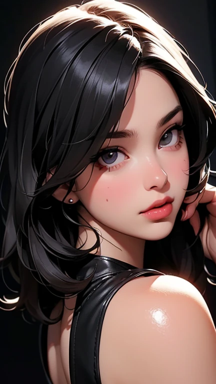 High quality, one girl, close-up, black and white, monochrome