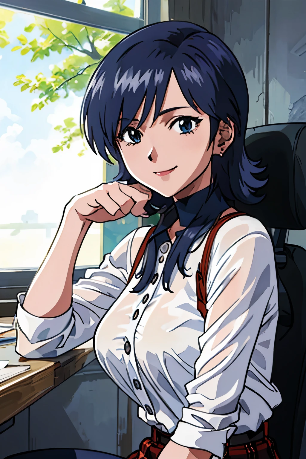 (( masterpiece)), (  top quality),  Official Art ,  very detailedCG ,  Unity 8k Wallpaper ,  very detailed,  in the seat, Miki Tree, cool fashion, smiley smile ,