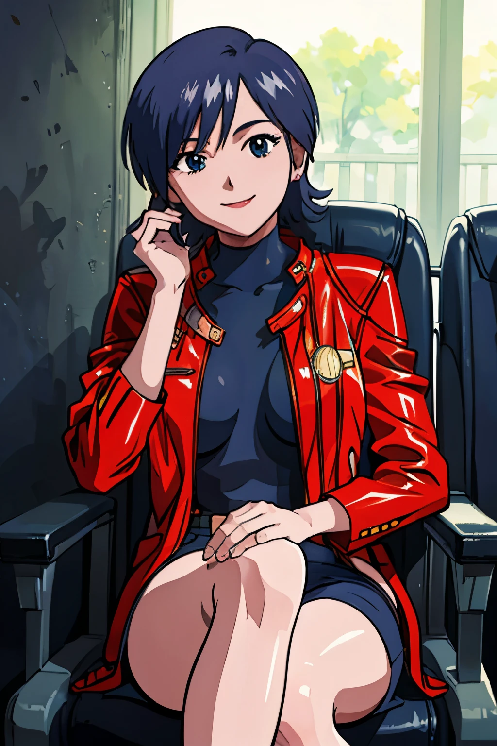 (( masterpiece)), (  top quality),  Official Art ,  very detailedCG ,  Unity 8k Wallpaper ,  very detailed,  in the seat, Miki Tree, cool fashion, smiley smile ,