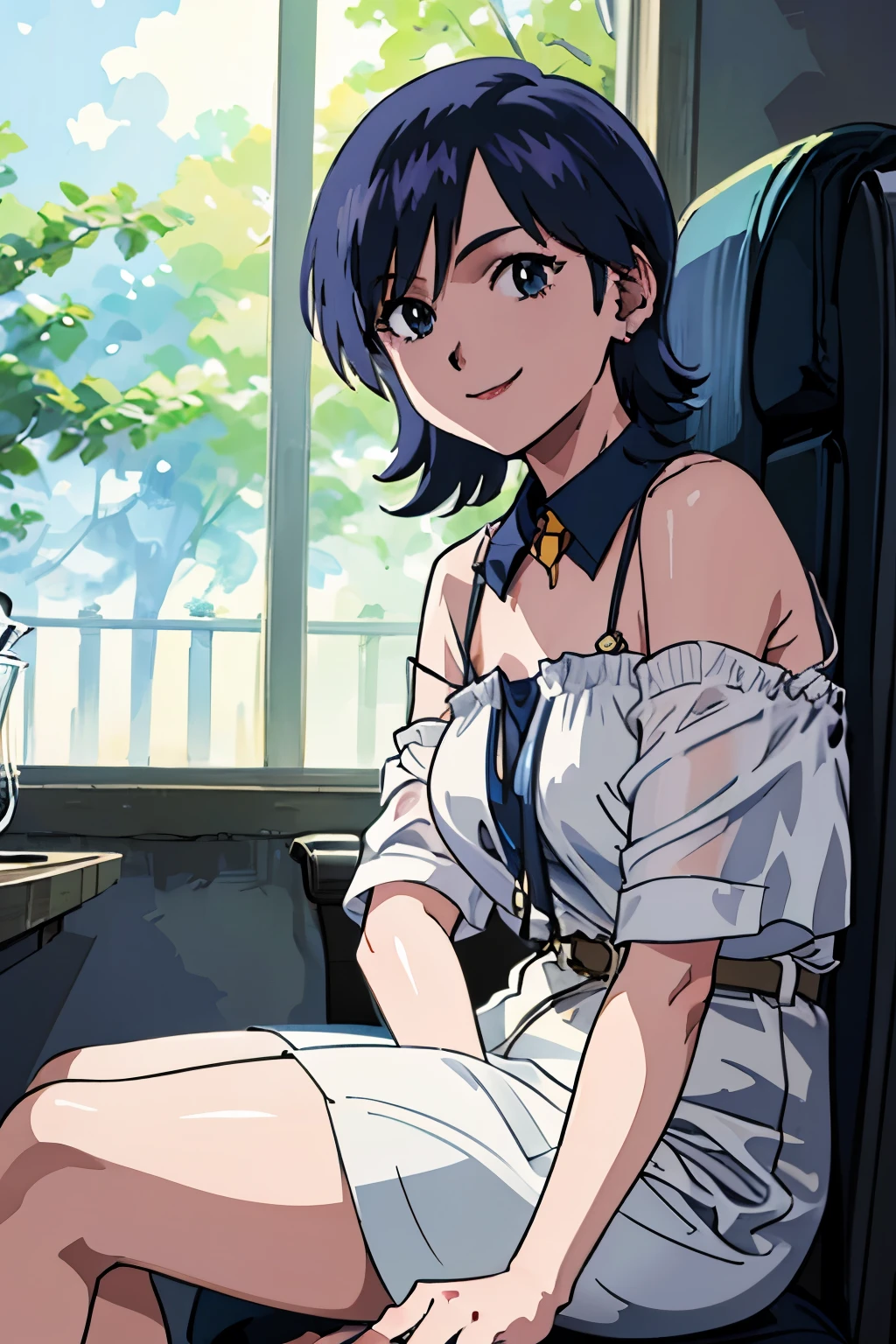 (( masterpiece)), ( top quality), Official Art , very detailedCG , Unity 8k Wallpaper , very detailed, in the seat, Miki Tree, cool fashion, smiley smile ,