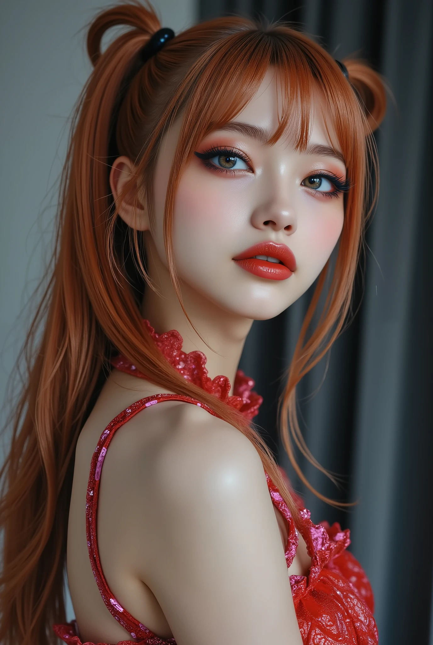Hot girl, red hair, green eyes, maid