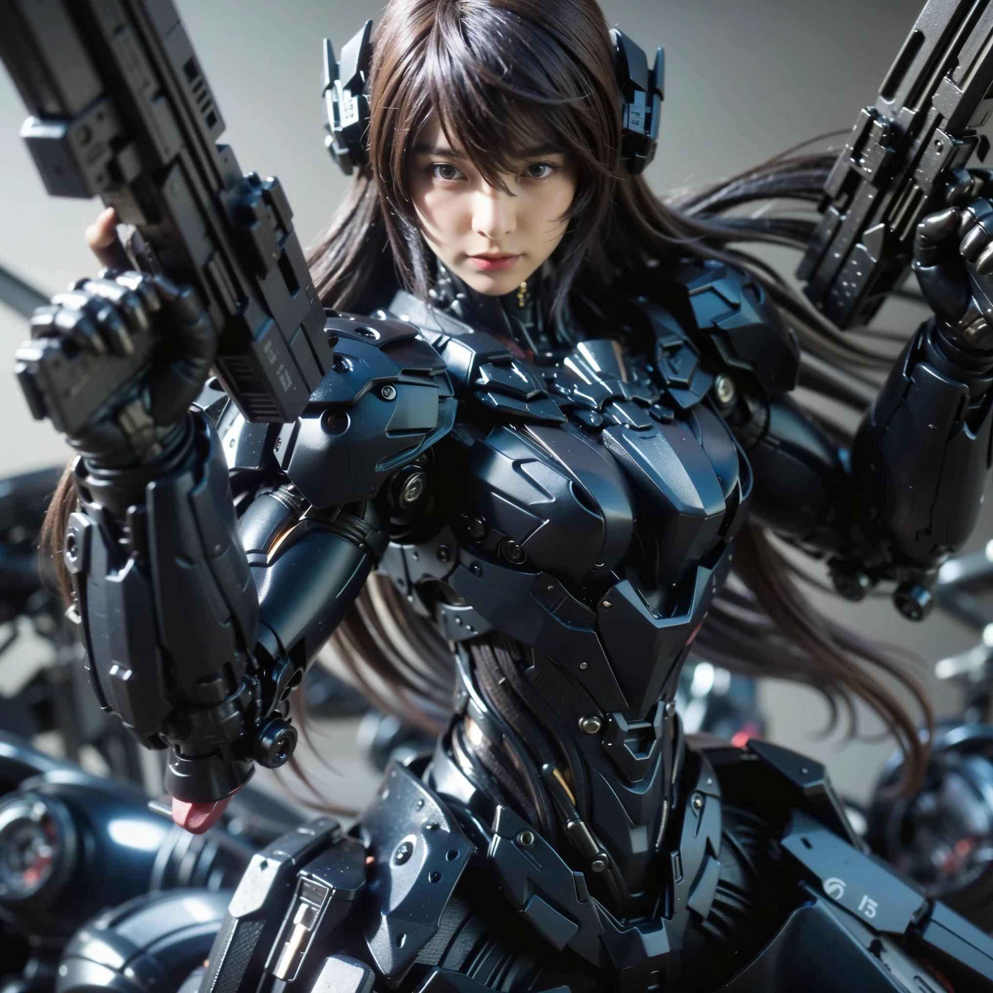 (Completely live action:1.37), (Amazingly realistic textures:1.37), (masterpiece, best quality:1.2), (8k uhd, 16k, 32k, ultra high res), amazingly realistic skin, amazingly realistic photo, superrealism, (photorealistic:1.37), (RAW photo), ultimately realistic, (ultimately realistic all details), (ultimately realistic all textures), super realistic lighting, super realistic shadow, (japanese girl:1.5), ((young face)), smiling, happy, super realistic face, ultimately realistic skin, ultimately realistic eyes, (amazing droopy eye makeup:1.35), ultimately realistic background, ultimately realistic detail up, kkw-ph1, ((amazing droopy eyes, cyberpunk-style cyborg girl, amazingly intricate details, Anatomically perfect hands, mechanical body, silver knight armor, ultra glossy texture, long canine tooth, red eyes))