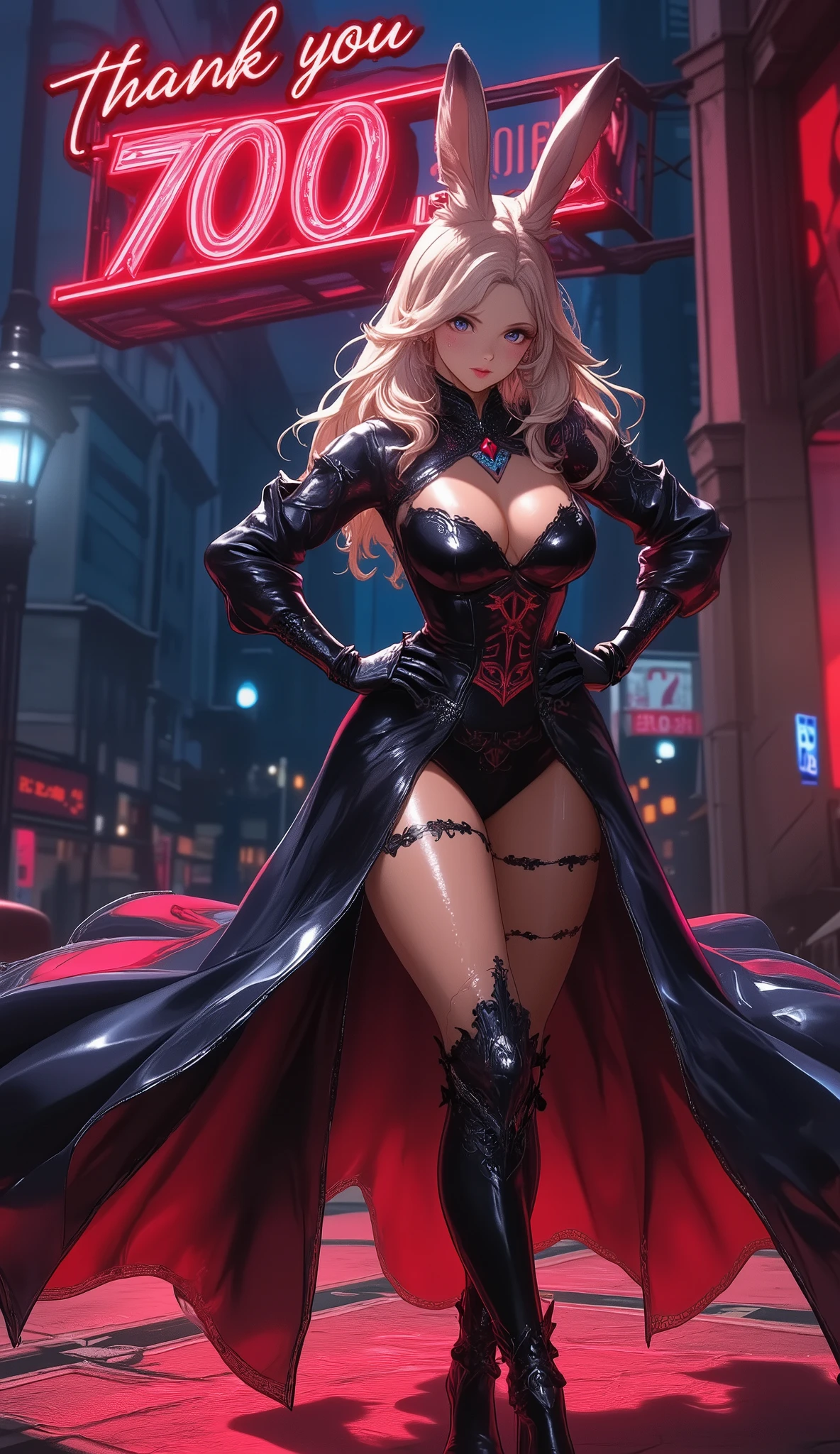 1girl,Alicia Viewsrtream, red eyes,red lips,((red impossible clothes)),red elbow gloves, black mini skirt,red thigh boots,cape,incredibly absurdres,Volumetric Lighting,moody lighting,thighs,realistic,reality,hetero,smug,best quality:1.4, intricate details, sharp focus, highres, eleborate atmosphere:0.90, 8K, 4K, UHD, 32k UHD resolution, realistic photo, professional photography, Ultra Detailed 8K CG, ultra high res, High quality texture, High quality shadows, vivid colors, sci-fi, city, night, roof, airships,HDR, makeup, lipstick,mature female,Beautiful Finger,Beautiful long legs,Beautiful body,Beautiful Nose,Beautiful character design, perfect eyes, perfect face, looking at viewer, NSFW,official art,extremely detailed CG unity 8k wallpaper, perfect lighting,Colorful, Bright_Front_face_Lighting, (masterpiece:1.0),(best_quality:1.0), ultra high res,4K,ultra-detailed, photography, 8K, HDR, highres, absurdres:1.2, Kodak portra 400, film grain, blurry background, bokeh:1.2, lens flare, (vibrant_color:1.2) (Beautiful,large_Breasts:1.4), (beautiful_face:1.5),(narrow_waist), (solo:1.4), ((landscape dimension))