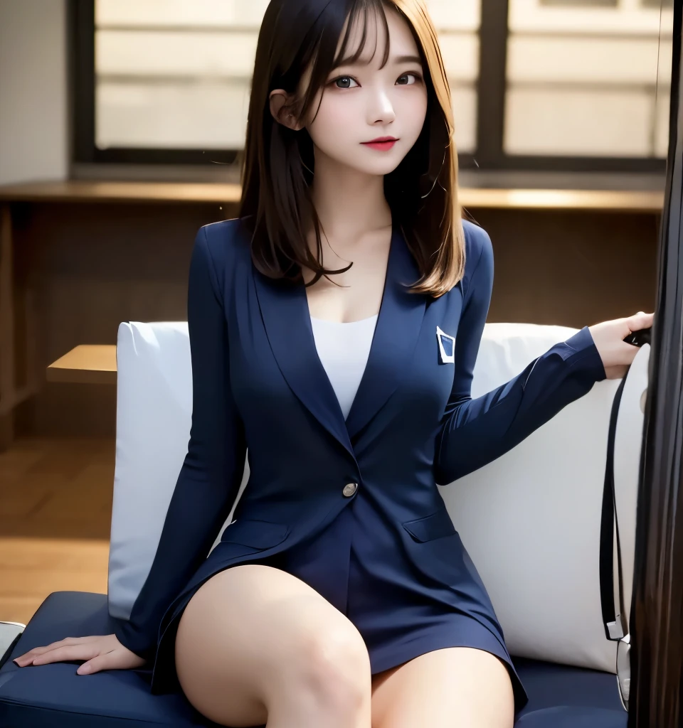 In the office of the company、Take a sexy pose、One woman sitting、Sit with your legs open