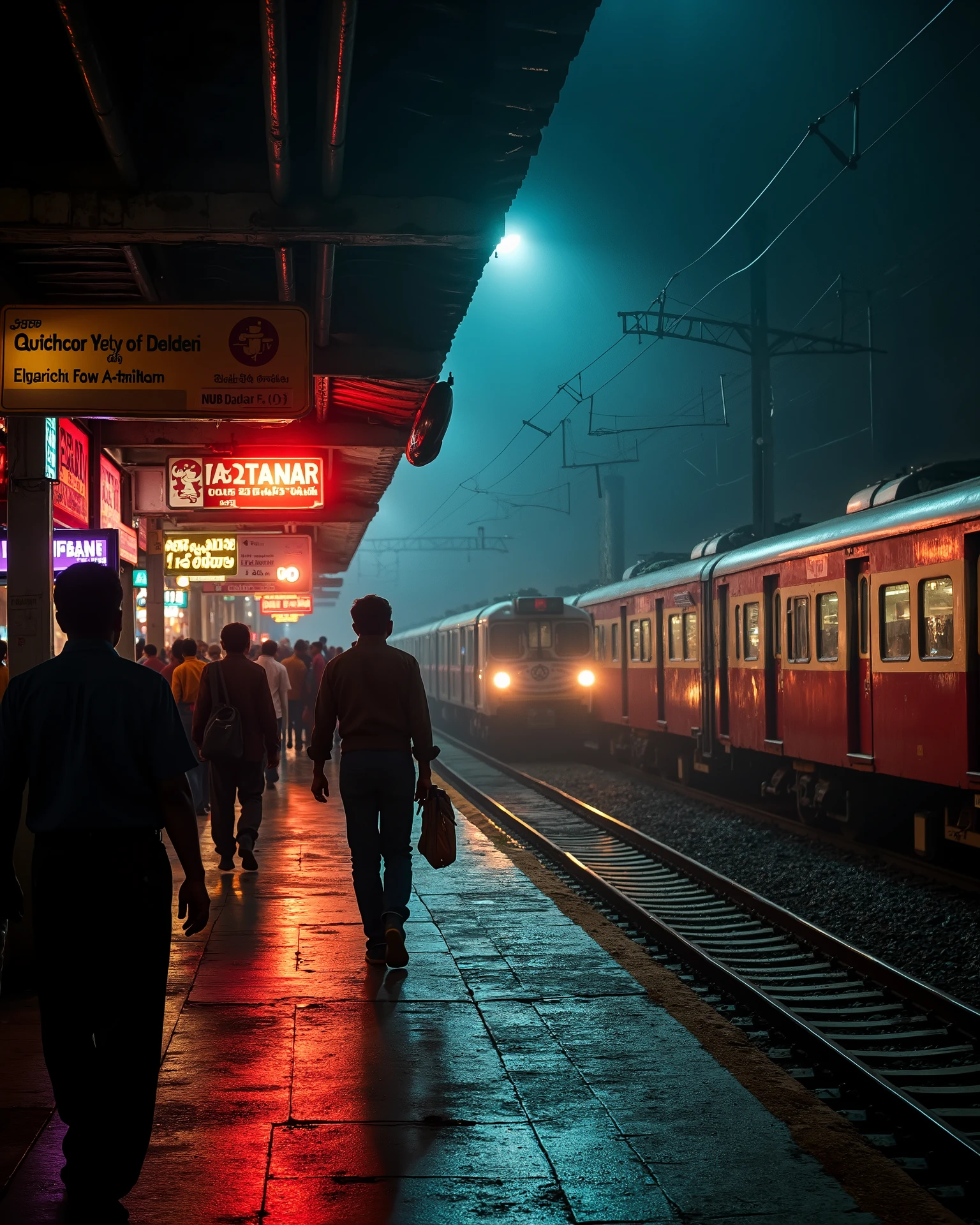 Dadar railway station, local train in background, dark night, platform no 1, Mumbai local platform , night platform, dadar local train in background