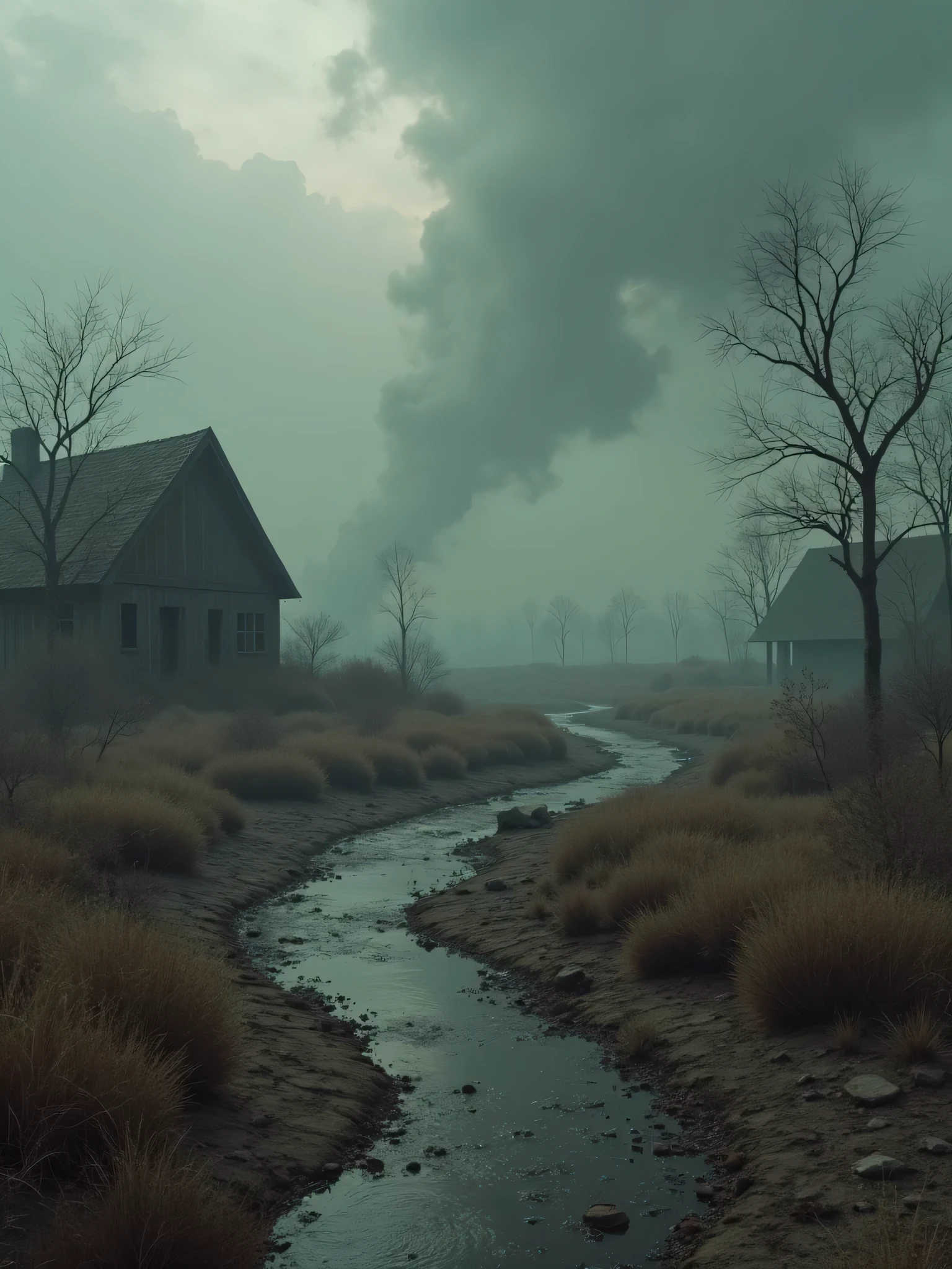 The "Veil of Melancholy" is a landscape that represents depression, enveloping everything with an atmosphere of sadness and despair. Each element of this landscape conveys a sense of emotional heaviness and inner darkness:
The terrain is flat and barren, with the ground covered in a thin layer of grayish haze that seems to reflect the internal state of desolation. There is no life anywhere, just the feeling of emptiness and abandonment.
The sky is overcast with heavy, dark clouds that block out any trace of sunlight. The sun seems to have been extinguished, leaving the landscape plunged in a constant penumbra.
The buildings in the landscape are dark and worn, with an abandoned appearance. The walls are covered in cracks and the paint is peeling, representing the emotional deterioration that depression can cause.
A slow and dark river crosses the landscape, its waters seem murky and lifeless. The banks of the river are littered with bare and fallen trees, which seem to reflect a lack of vitality and hope.
Heavy, suffocating shadows stretch across the grounds, like a blanket of sadness that envelops everything. Gloomy creatures roam the shadows, their expressions hollow and haggard.
The sounds in the landscape are sad whispers and murmurs of despair, as if the environment itself were crying. The wind blows in low moans, conveying a sense of loneliness and disconnection.
A gray haze hangs in the air, creating a blurry, indistinct view of everything around. The sense of disorientation and confusion is accentuated by the fog, reflecting the clouded mind that can accompany depression.
The "Veil of Melancholy" is a landscape that encapsulates the sense of despair and isolation that often accompanies depression. Every aspect, from the desolate surroundings to the heavy shadows, contributes to an atmosphere of deep sadness, reminding us of the inner battles some people face on their emotional journey.