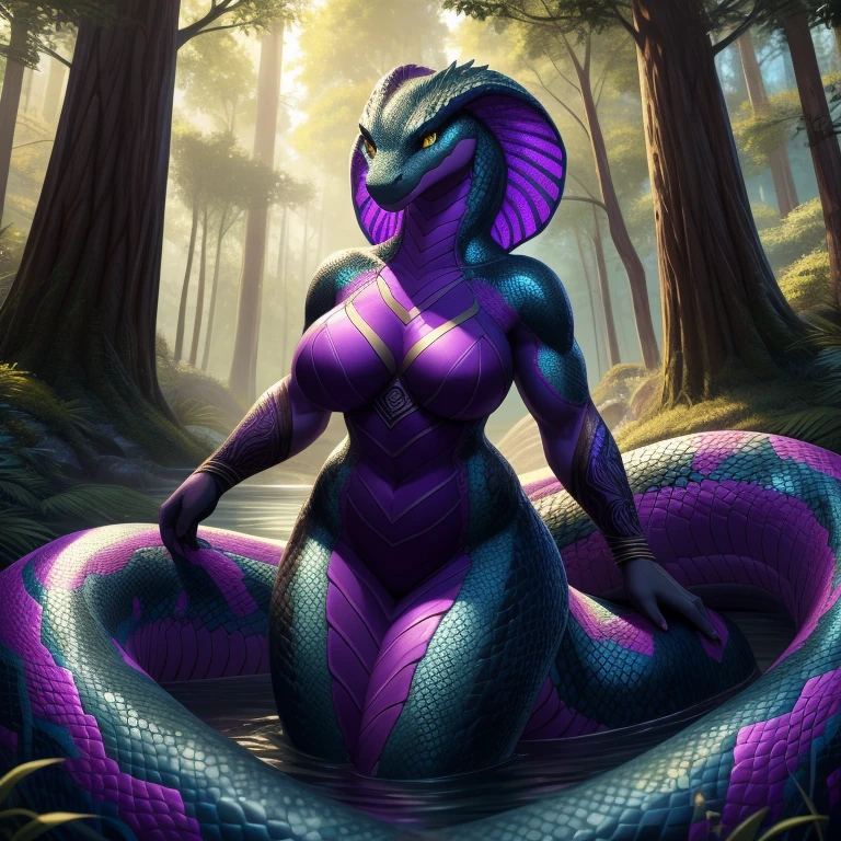 Magical World, Full Body CG, Standing Barefoot, Beauty (Perfect Female Body), Scaly Eyes, Realistic, Thigh Details, Ultra Realistic, Very Detailed, Ultra Detailed, Soft Light, Detailed Backgrounds, Extremely Detailed Backgrounds, Clear Details, (Full Body), 8k, (Original Photo), CG, Purple Skin