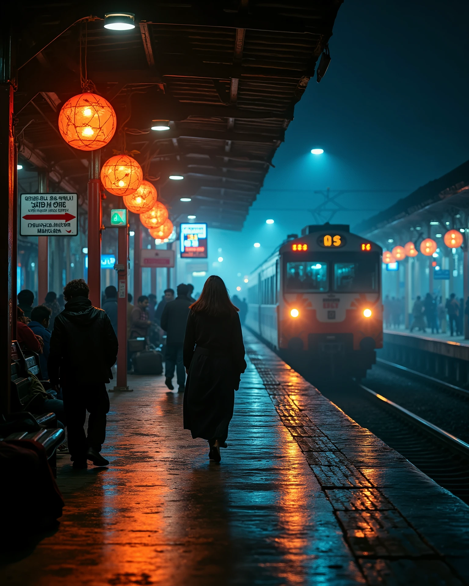 Dadar railway station, local train in background, dark night, platform no 1, Mumbai local platform , night platform, dadar local train in background