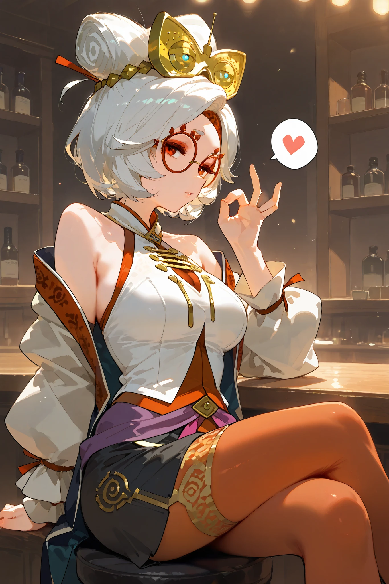 beautiful,(volumetric lighting), best quality, masterpiece, intricate details, tonemapping, sharp focus, hyper detailed,(masterpiece, best quality:1.2),(highres,highly detailed,absurdres, high_quality,best_resolution)
BREAK solo, 1girl, slight smile closed mouth, looking at viewer,(large breasts,(thick tights),(thick_ass)),(detailed eyes, deep eyes),.
<lora:Purahv2:0.7>,purah_totk, gold hair ornament, hair stick, sleeveless shirt, white jacket, red glasses, black gloves, red pantyhose, high heels.
sitting,crossed legs, (wooden_chair,chair,office chair ,old_office,wooden_desk),window,sheikah_slate,sheikah,holding_cup,teacup,steaming_cup,steam.
night_sky,sky,indoors.
<lora:pitch_black_shadow_V2:1>,girl.