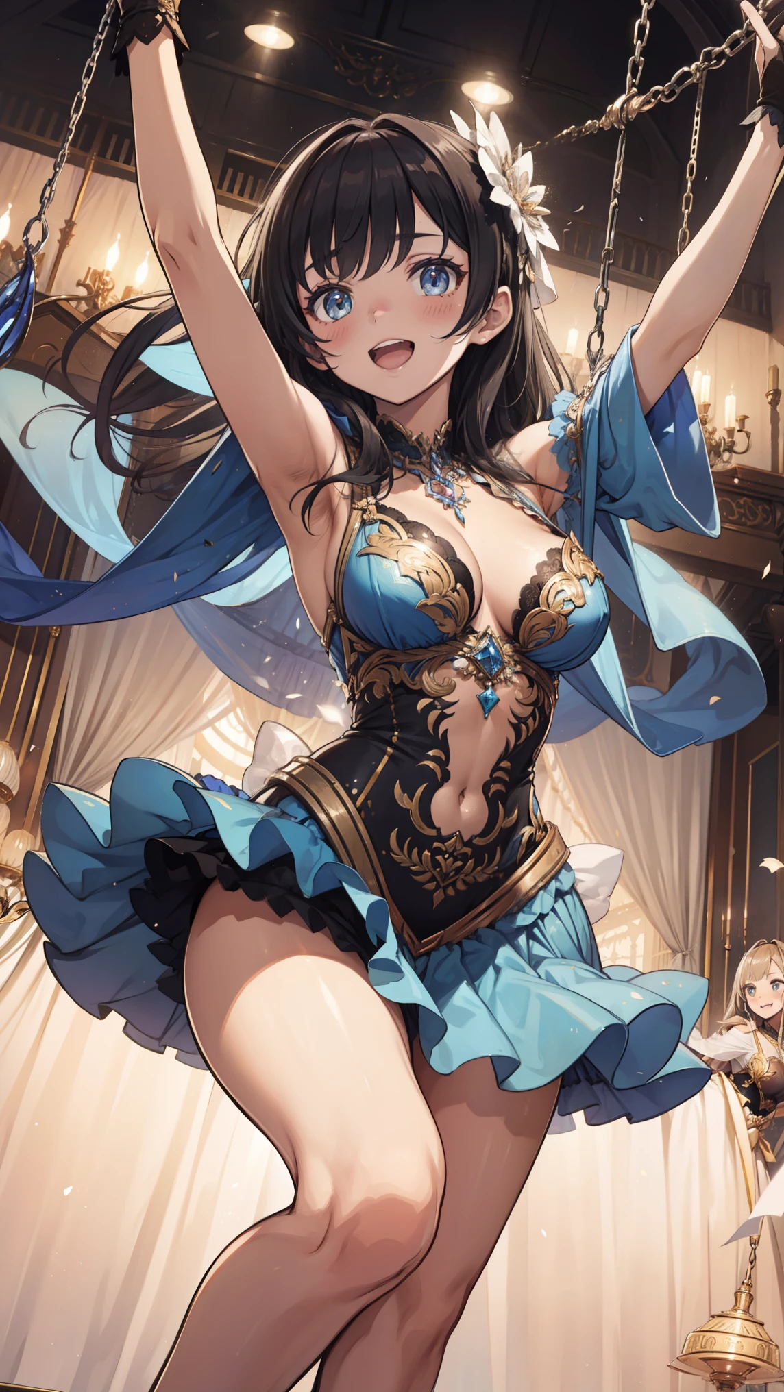 Top quality,Optimal resolution,(Wet princess dress),Very detailed, She has a pair of white double ponytails,Young women,charm,Design intricate clothes,blue eyes,Illusion Cloud Light Heaven,Elegant and charming,((Wet people,Foggy,water)),Leg ring,Anklet,night,Small lighting,charm的姿势,Well-designed clothing,Beautifully decorated,出water芙蓉,Garter stockings