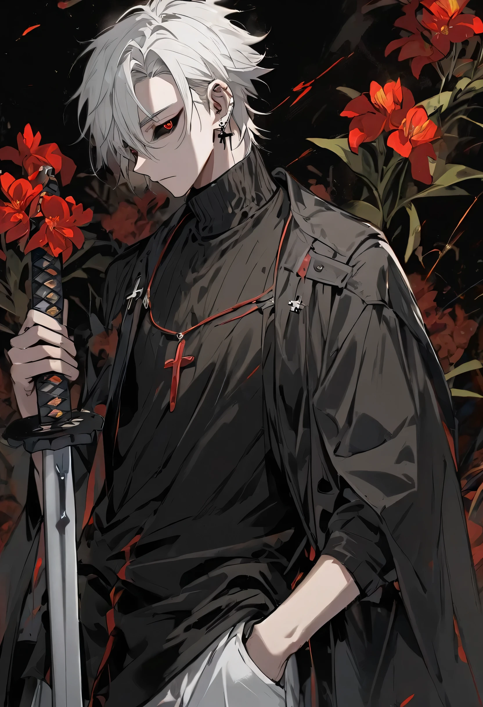 Anime - style image of a man with white hair holding a sword - SeaArt AI