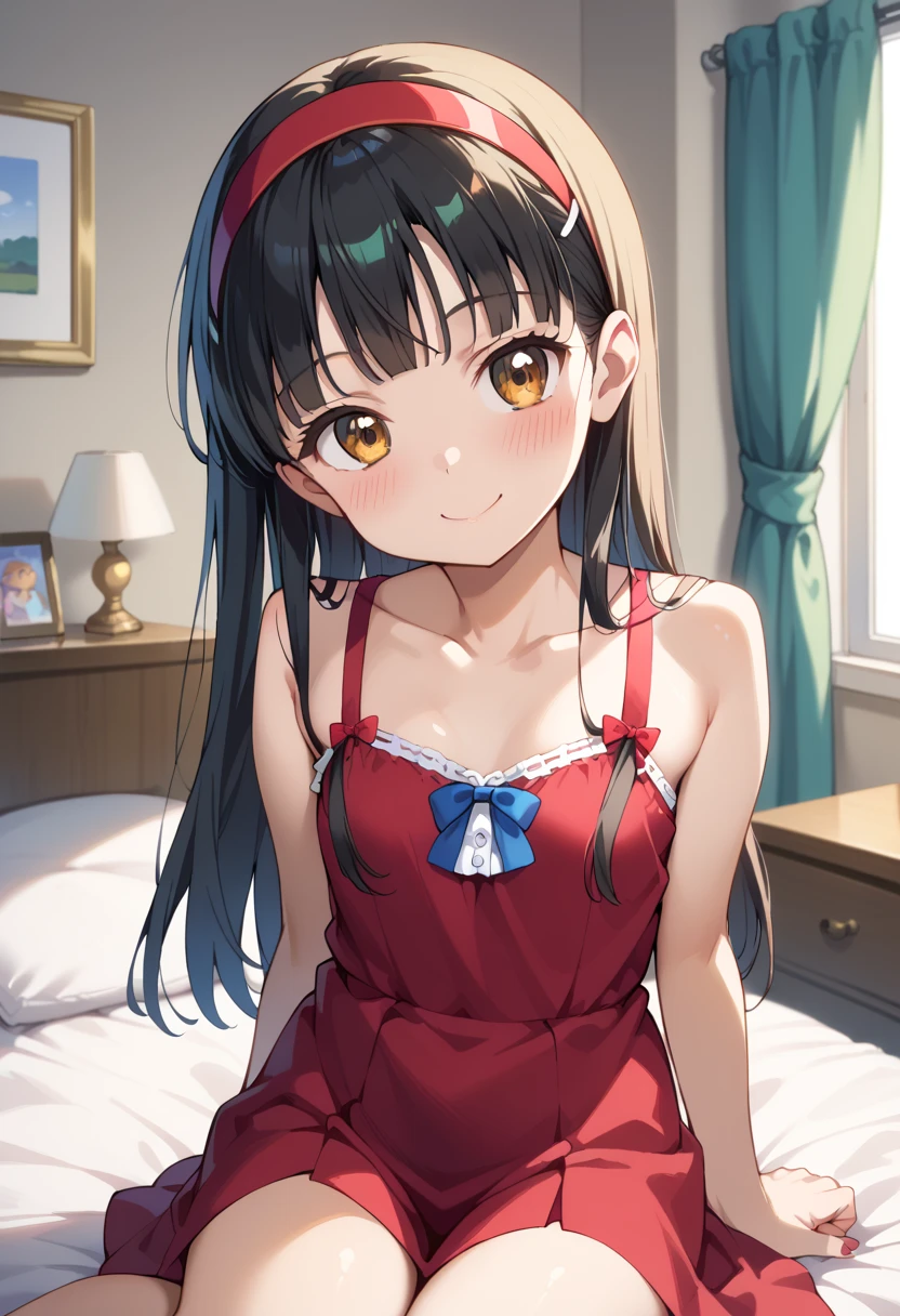 masterpiece, highest quality, One Girl, Thighs, beautiful girl, Flowers, たくさんの小さなflower, flower、Narrow waist, RAWphotograph,Bright lighting、Face Light, Ultra-realistic, High resolution, photograph, Sharp focus, Highly detailed eyes and face,Symmetrical face, whole body、Big Breasts、Long Hair、チラリと見えるThighs、Emphasized cleavage、Her hair was tied with a big red ribbon..、White high heels、White knit、White Micro Mini Skirt、Embarrassing、smile、Happy smile、Leaning forward、peek、