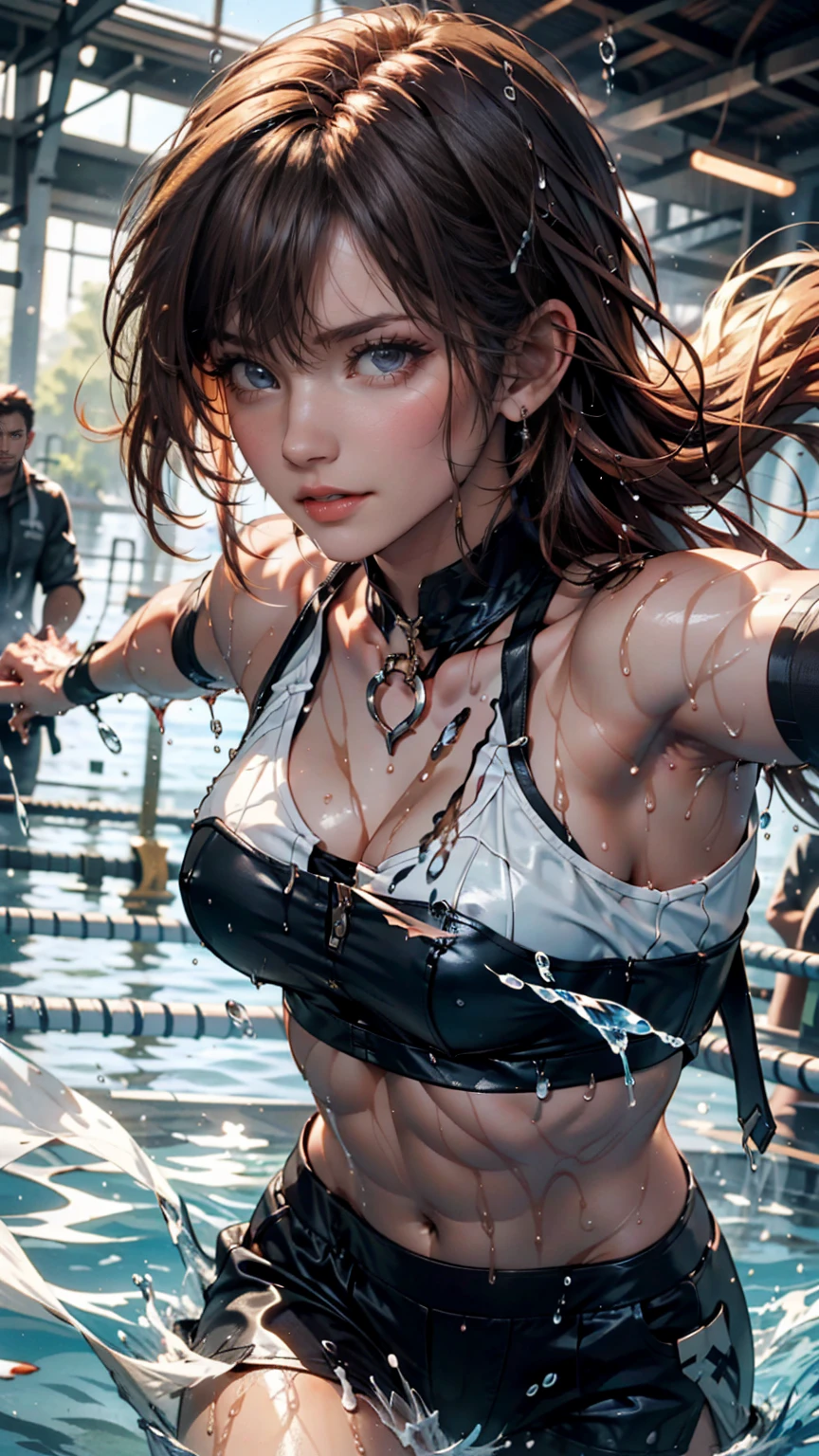 (Best Quality), ((masutepiece), (Details: 1.4), 。.。.3D, nffsw (High dynamic range), Ray tracing, NVIDIA RTX, Super Resolution, Unreal 5, Subsurface scattering, PBR Textures, post processed, Anisotropy Filtering, depth of fields, Maximum Acutance and Acutance, Multilayer textures, Albedo and Highlight Maps, Surface Shading, Accurate simulation of light-material interactions, Perfect proportions, Octane Rendering, bi-color light, Large aperture, Low ISO, White Balance, thirds rule, 8K Raw, Pink swelling, NSFW, ((Two girls love each other)), (Crowd watching), Exposed, Seductive, Sexy, ((Superman Uniform)), ((Superman Pose)) movie, Tears, Teardrops, (Torn clothes: 1.9), (Transparent wet clothes: 1.8), (Perspective part: 1.8), Charming leg seduction, Drooling, Bare shoulders, Real rain, Wet hair,.. Wet transparent pajamas, Wet torn panties, breasts coming out, Sweaty skin, Blushing, (cum in face:1.4), ( On the:1.8), (cum on butt:1.4), (On stage), (He is wet), (Half Price Panties),Blonde hair