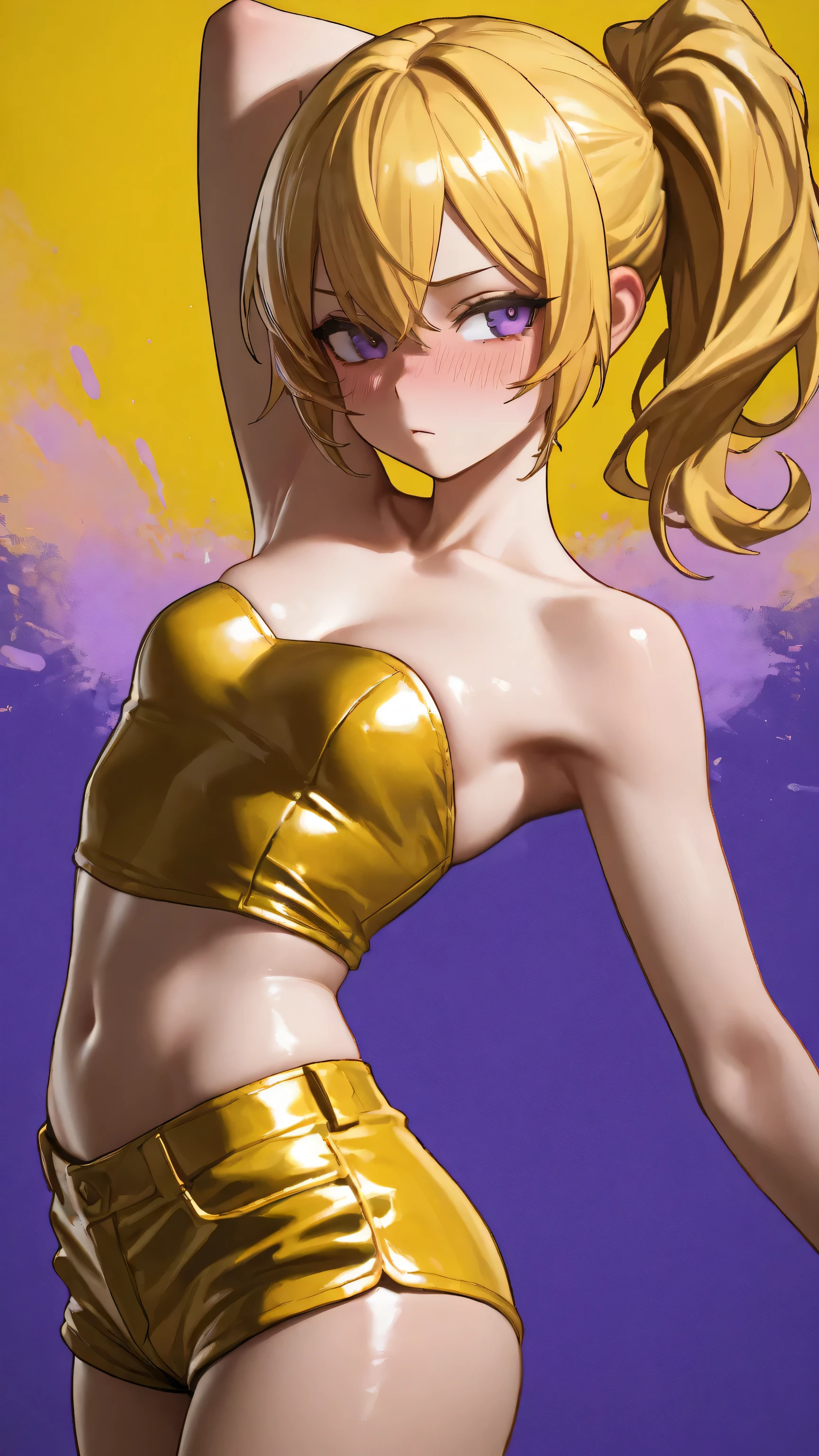 Cartoon image of blonde man in gold bikini, marin kitagawa fanart, fanart, muscular, pixiv 3dcg, digital anime art!!
