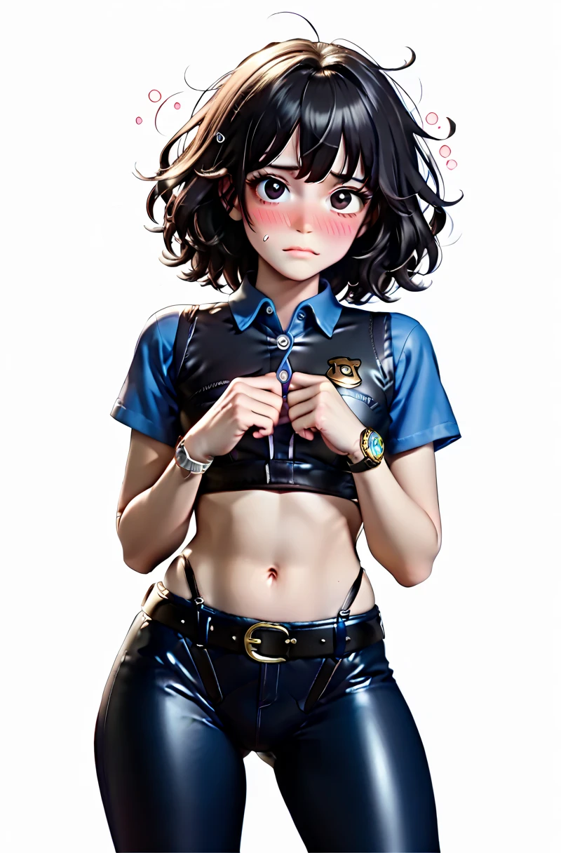 , flat chest, INTENSE BLUE EYES, t-shirt, short tight shorts, seductive smile, Dirty skin, super skinny, very detailed, detailed face, medium hair, dynamic camera, long torso, tanned skin, simulators, pony tail, CINEMATIC, PHOTOREAL, 16K, UHD, femboy