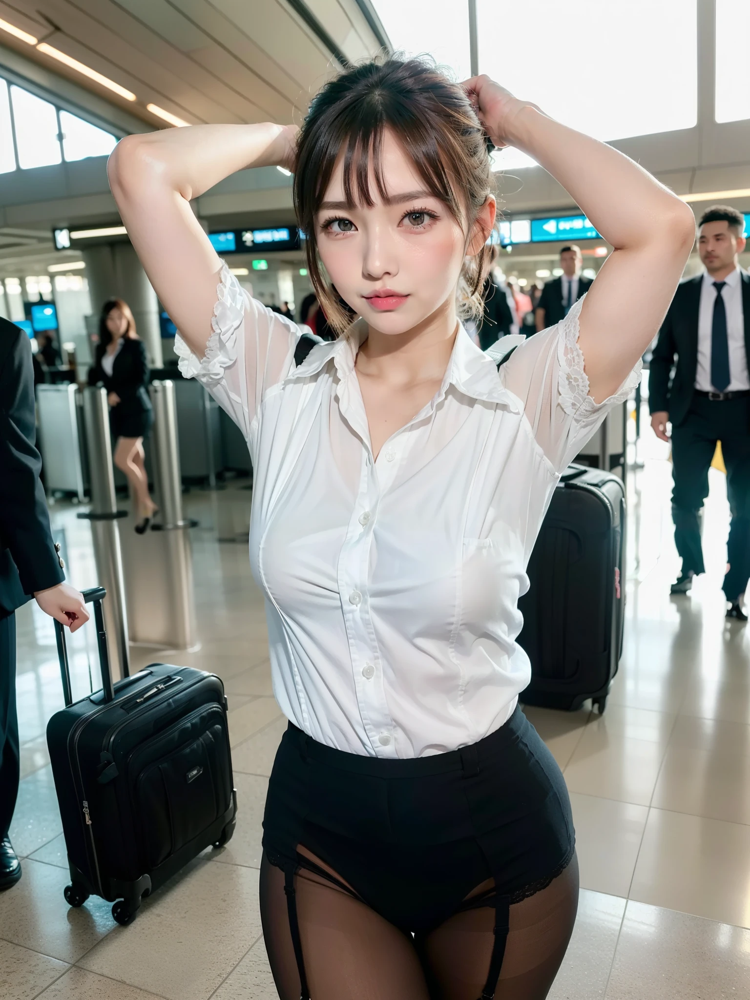 ighly detailed、​masterpiece、top-quality、Ultra-high decomposition energy A、8K High Resolution、Photogenic clarity、A detailed eye、Gradation、perfect anatomy body proportions ,hard disk、nffsw (English) ,Nikon Z9 80mm Lens , masutepiece、Model Standing、Lace material 、White tight t-shirt、white lace dress dress(((Show me all my pantiesi&#39;i&#39;i&#39;I&#39;m definitely wearing a skirt)))、(((Lift skirt hem)))、panties focus、ght natural light、Sunshine、Detailed lace panty pattern、Ordinarties、(((while standing,our skirt to show your panties to the camera)))、(((Beautignment and snow-white teeth)))、(((Lift the skirt bigger and bigger,、Show your panties to the camera)))、Ultra Slim Bodyer model with big breasts、Beautiful posture, In the subway