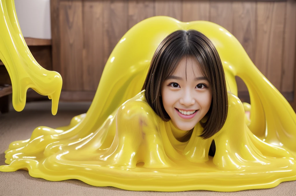 (((Inside the cave)))、((solo))、((1girl))、(Yukina Hiiragi((Strike the Blood)))、((({{{Shoulder-length black mid-length hair、Ahoge、Yellow Eyes}}})))、(((Kneel)))、((((Being swallowed whole and absorbed by the blue slime))))、(((Sensitivity at its peak and screaming)))、((((((A body pulsating and trembling with climax)))))))