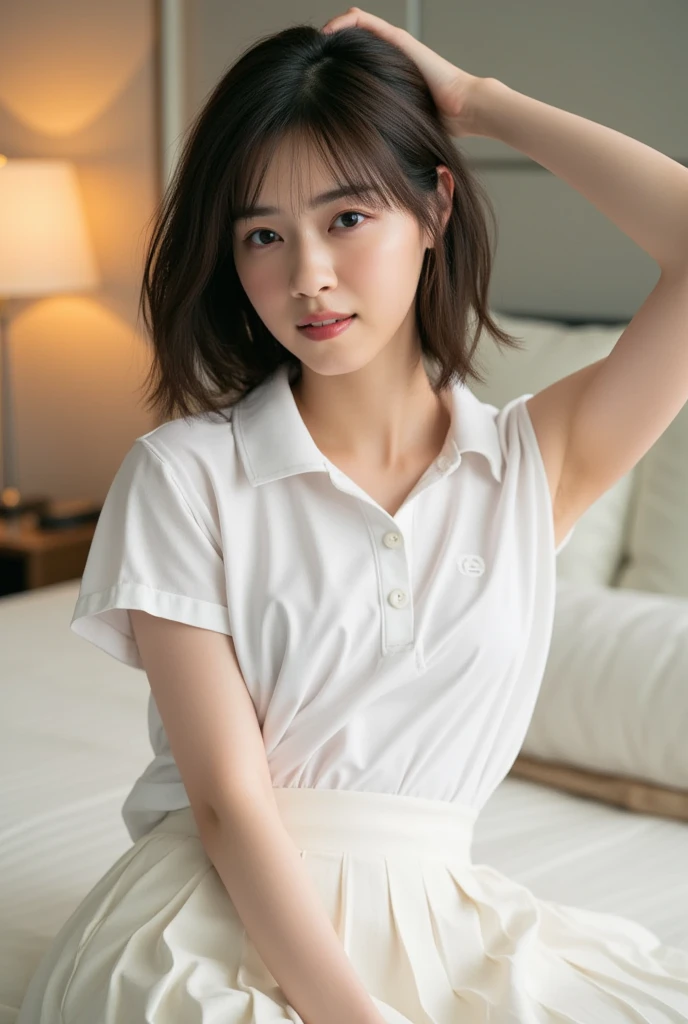 ((A photo of her wearing a short navy blue polo shirt with her panties showing、Hands roll up shirt、She is wearing a navy polo shirt and luxurious white panties.、:1.4))、Being in the living room、Length cream hair color、Her huge breasts are obvious even through her clothes..、Small earrings、Light brown hair color、:1.4））、Shiny Hair、Light beige hair color、Background Blur、Light brown hair、｛｛Cowgirl Shot｝｝、（（Close-up shot from the waist up、Big Breasts:1.4））、Big Breasts、にっこりsmile、服からでも分かるBig Breasts、Cowboy Shot、素敵なsmile、（（Revealing clothing））、Full body photo、ring、Tuck your hair behind one ear、Silver Necklace、smile、Caustics、Highly detailed photos、Big Breasts、Super no makeup、(8K、RAW Photos、Highest quality、masterpiece:1.2)、(Realistic、Realistic)、1 Girl、((Big Breastsショートヘア、Looking into the camera:1.4))、Hair blowing in the wind
