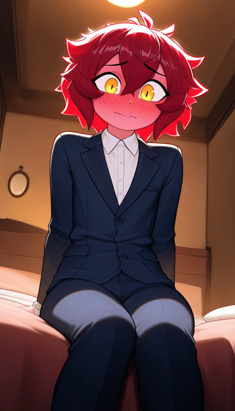 boy, squirrel, furry, bodyfur, blazer, bottomless, color tights, gloves, barefoot, bed, sleep