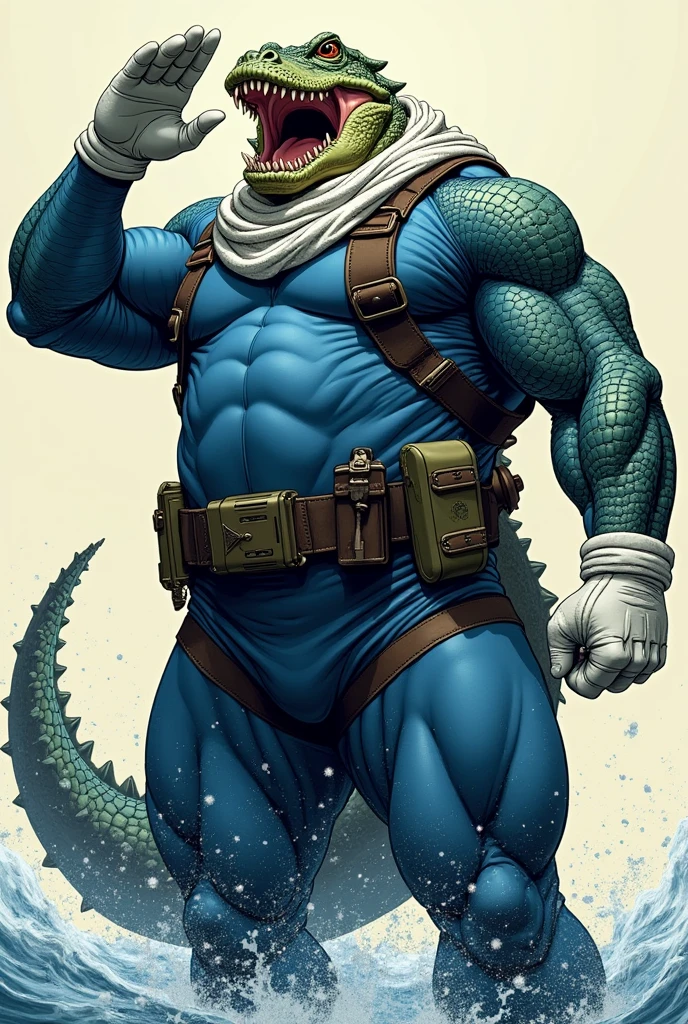 fullbody view, three different strong bulky burly tanky male otherworldly anthro bipedal alien creatures that are military soldiers wearing various unique wet cloth balaclava mask covering their head and face, vibrant colors, wet tactical combat bodysuit with penis bulge, soaked wet stepping out of deep water onto the shore, sunny day, macro detailed movie