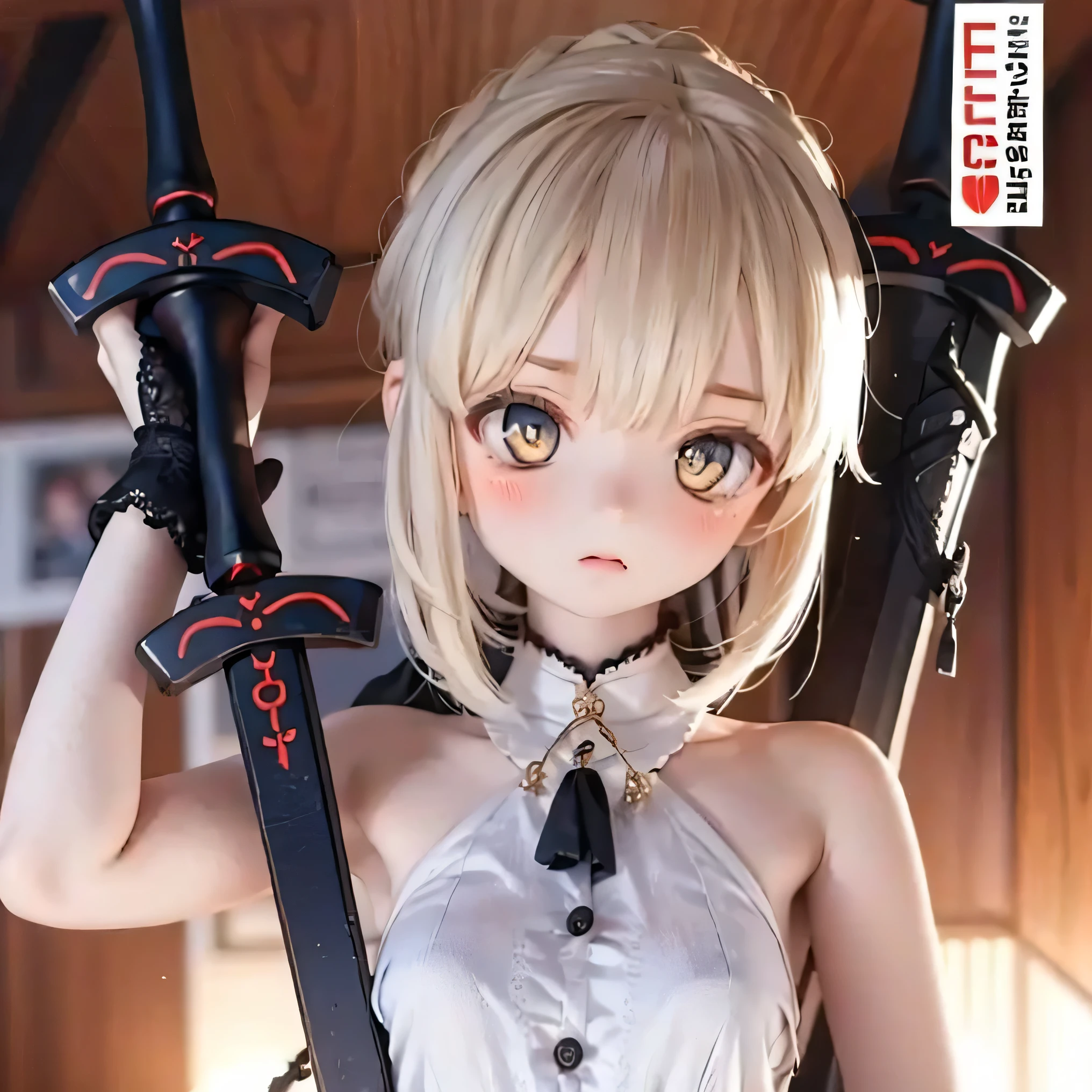 ( Cover Your Desk's Upper Arms ), top quality, expressive eyes , Face Perfect Destiny Saber Contrapost Nude(((((Wear a sword )))))) topless
