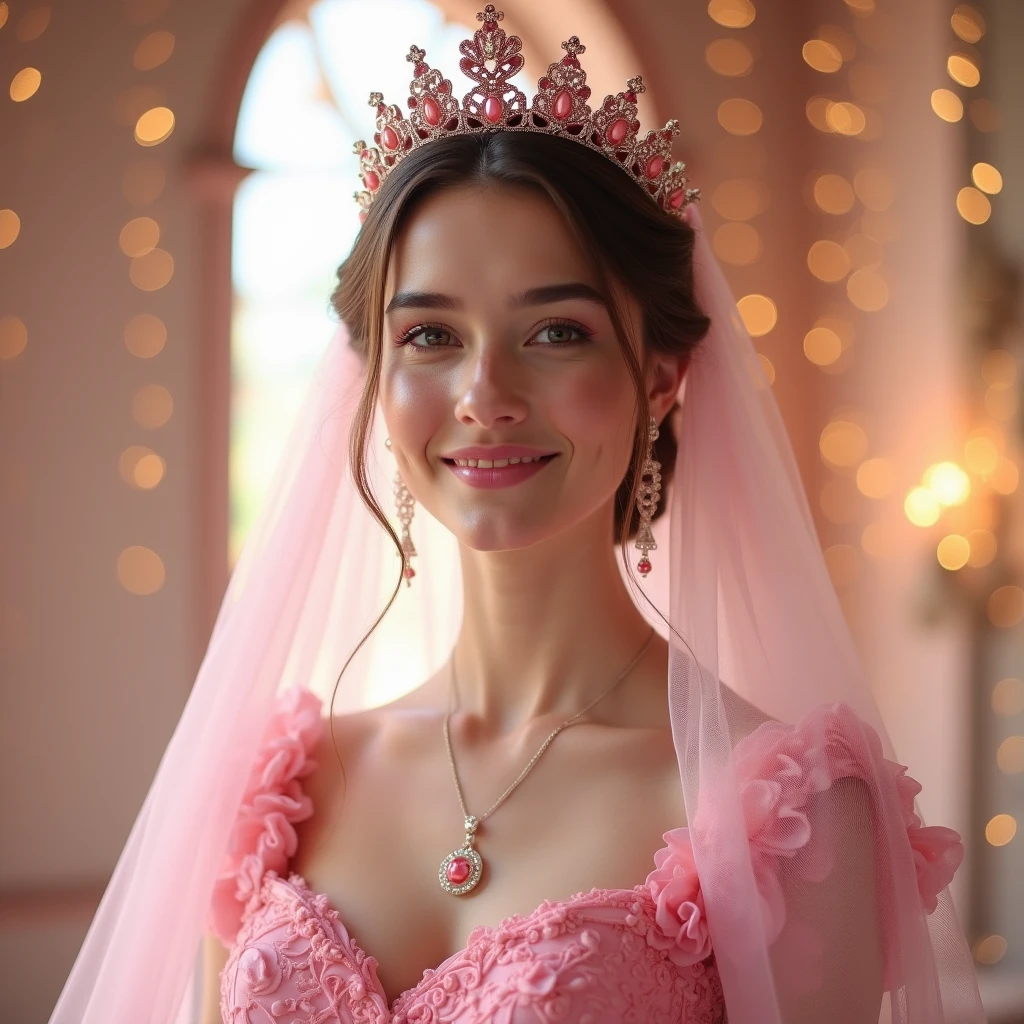 The princess wore a pink dress