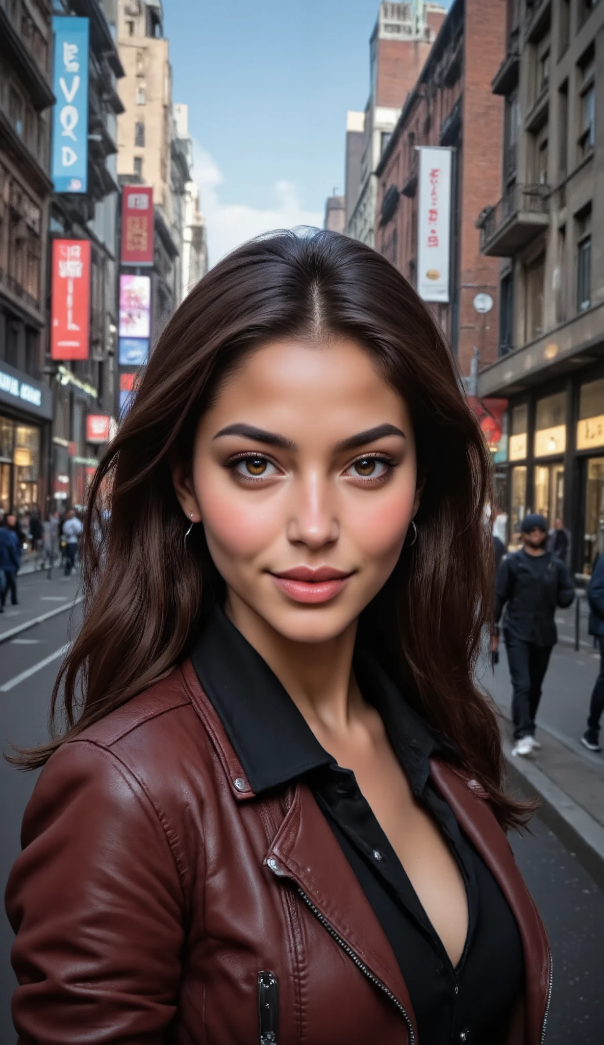  beautiful 23 yrs old indian american gal looking at the camera in the busy washington street.. 